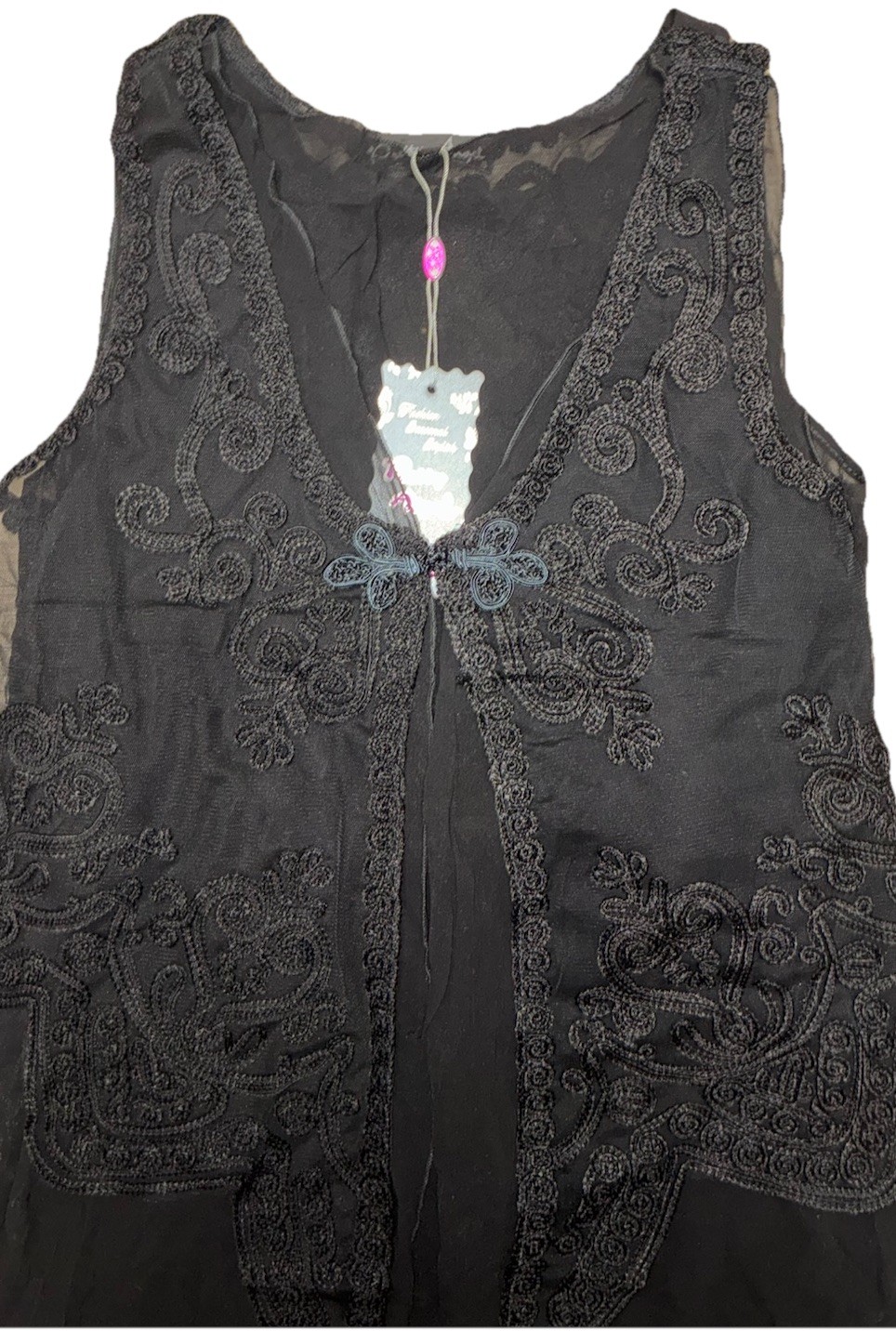 Pretty Angel Tunic Vest L Black Silk Blend Layered Lace Boho Fairy Grunge NEW