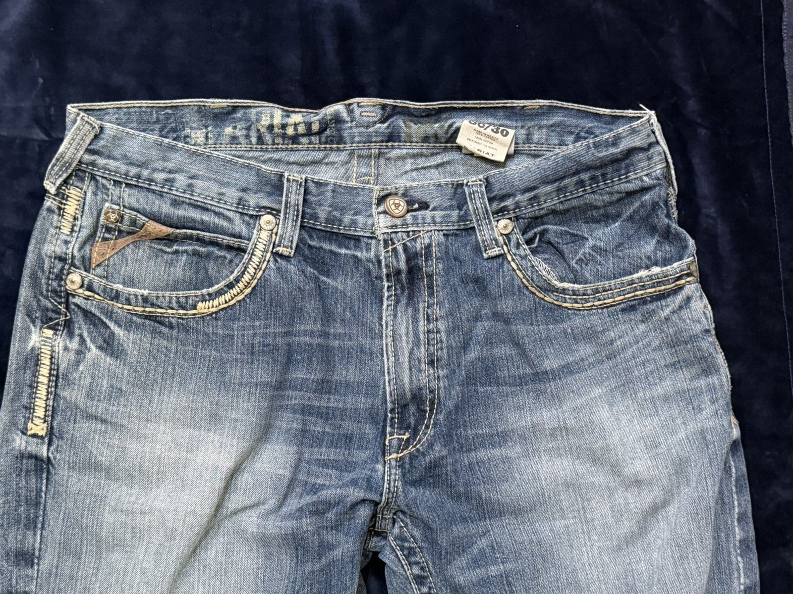 Ariat Mens Jeans 36×30 Bootcut Light Wash Heavy Stitch Western Denim