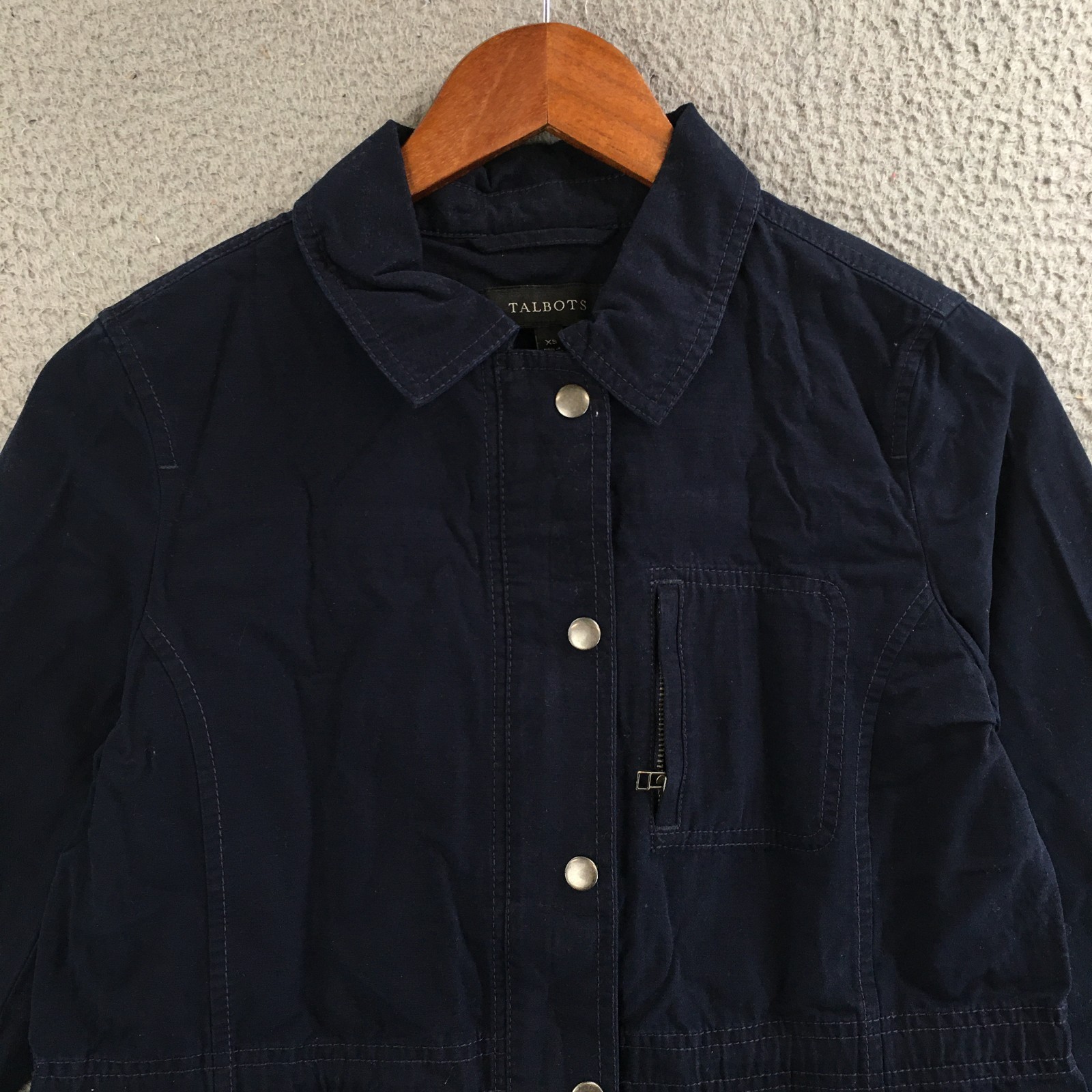 Talbots Safari Utility Jacket Womens XS Long Sleeve Full Zip Collared Denim Blue