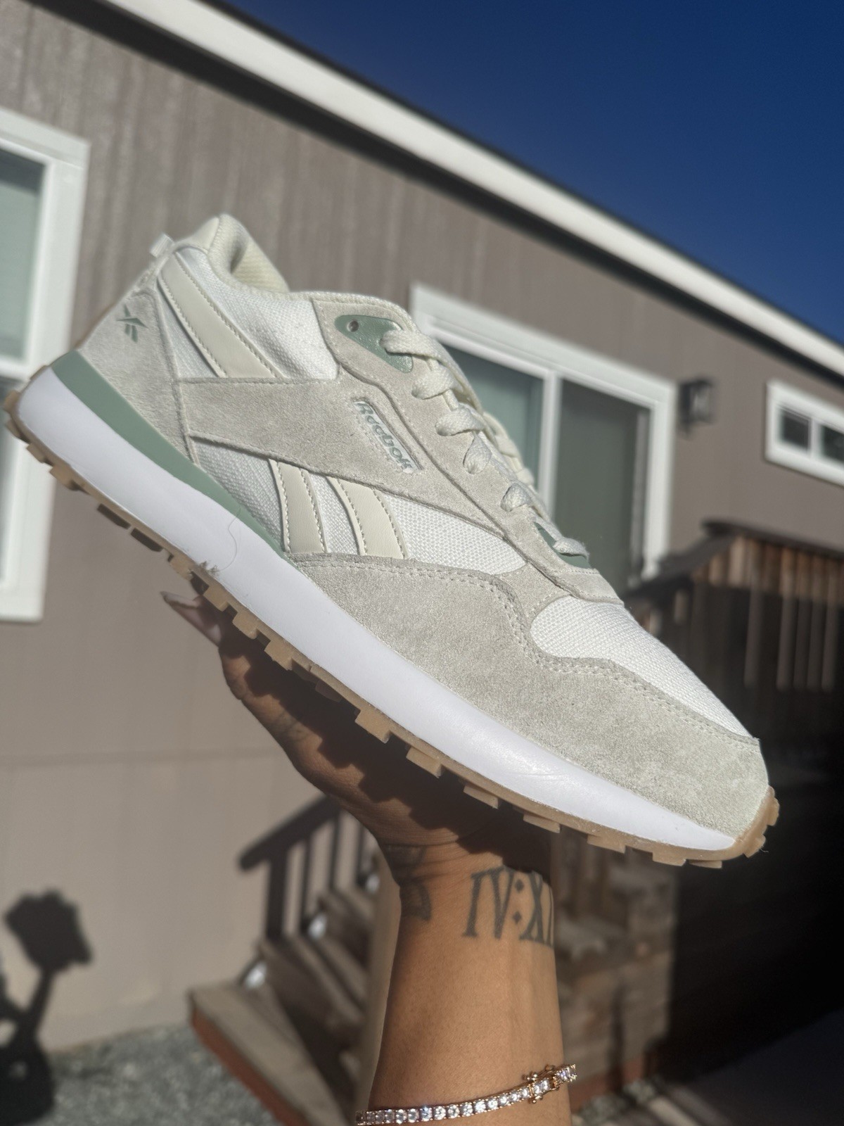 Reebok Classic Leather Lifestyle Sneakers | Cream Sage Green Gum Sole Size 11.5