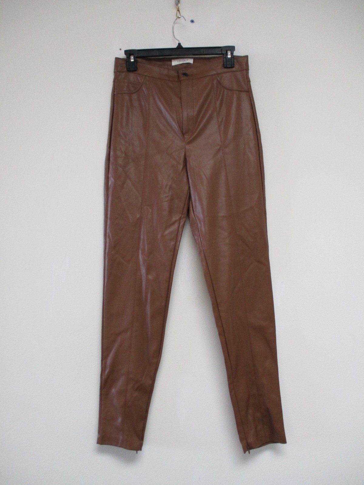 Vibrant MIU Jeans Women’s Size 11 Brown Faux Leather Nylon Skinny 29×30 EP1993
