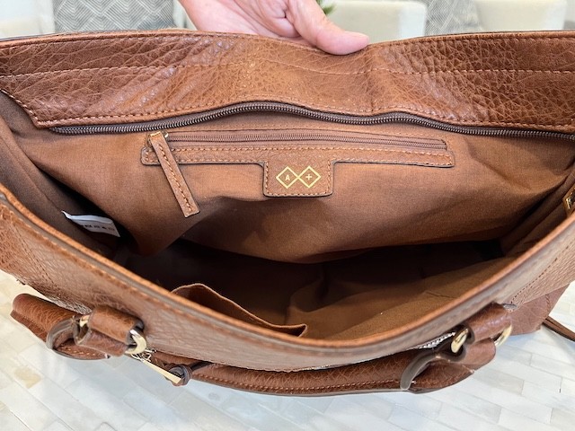 Brown Pebbled Faux Leather Tote Satchel Shoulder Bag Tassel Zip Pocket Purse