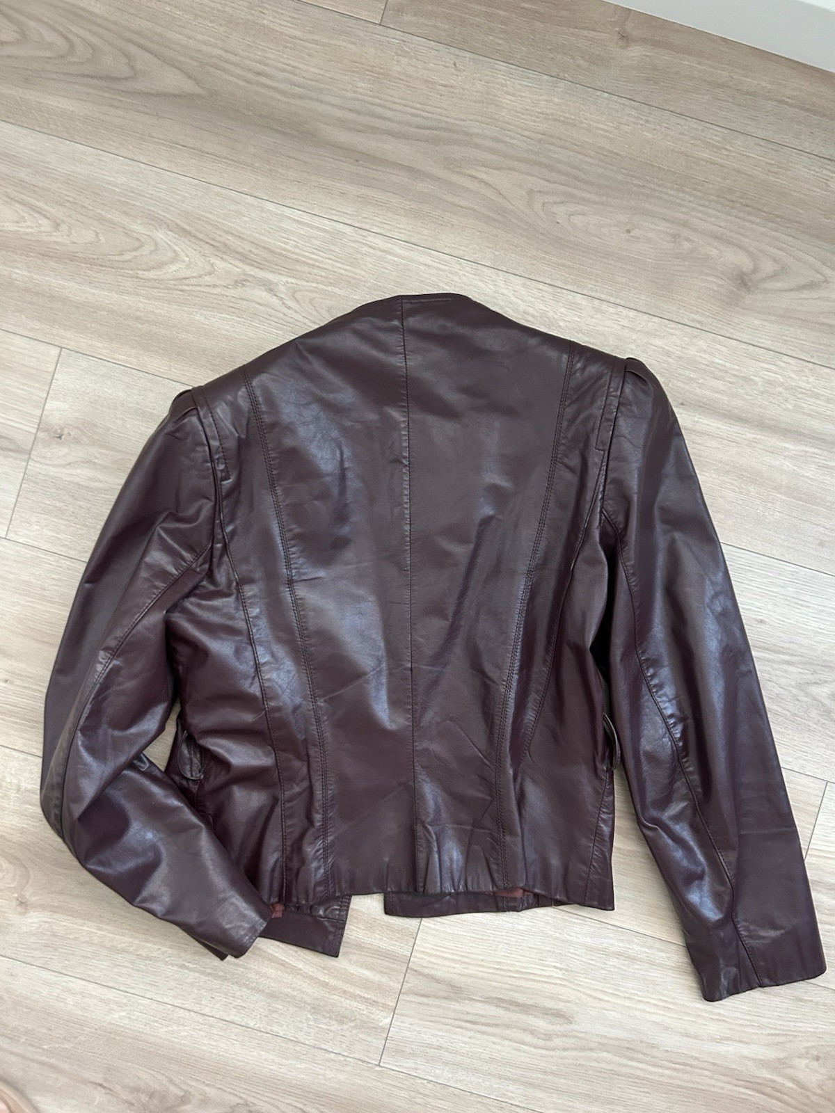 Winlit Brown Leather Blazer Jacket, Button Front Collared Lined, Size 13-14