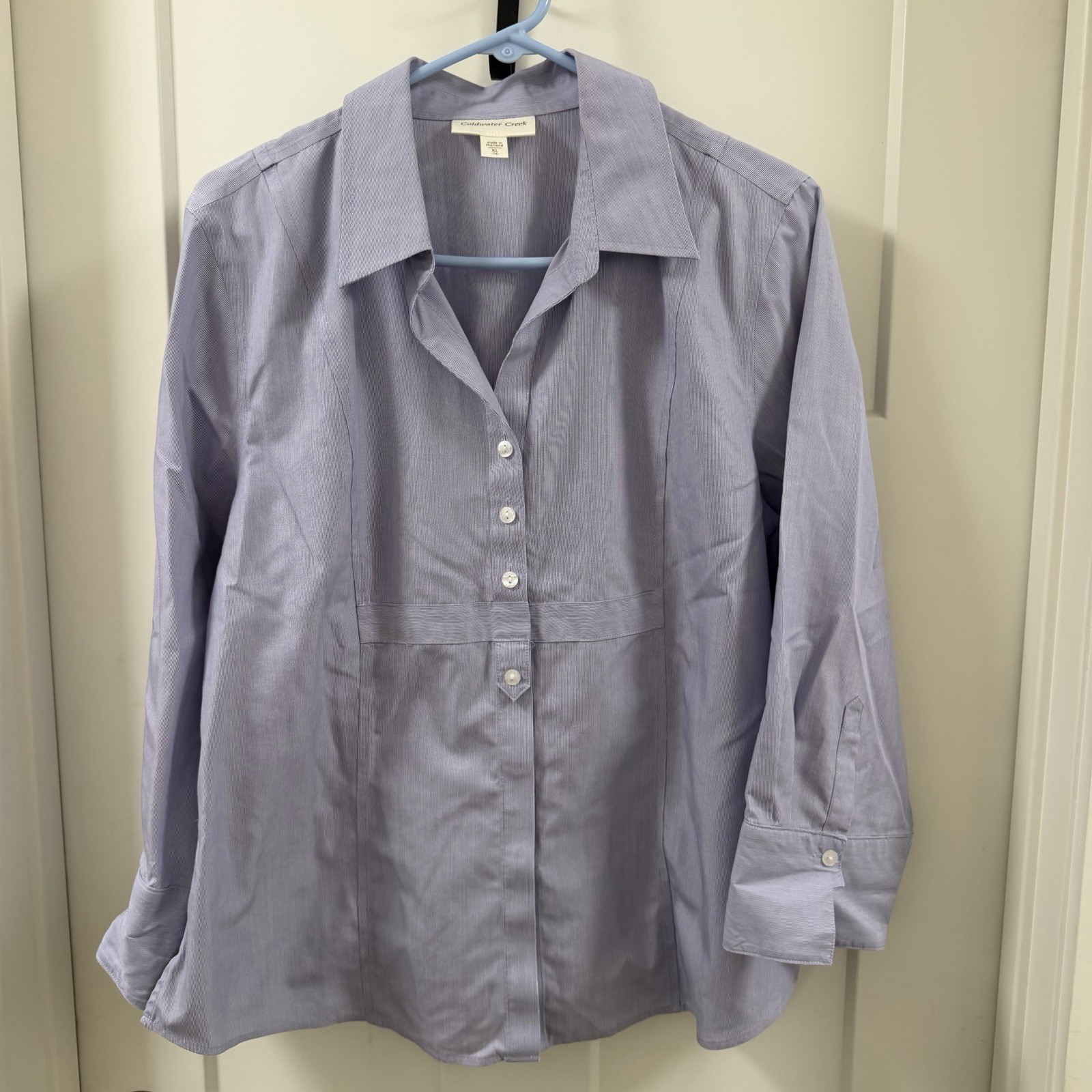 Cold Water Creek Women LightBlue And White Striped Buttoned-Up Dress ShirtXL
