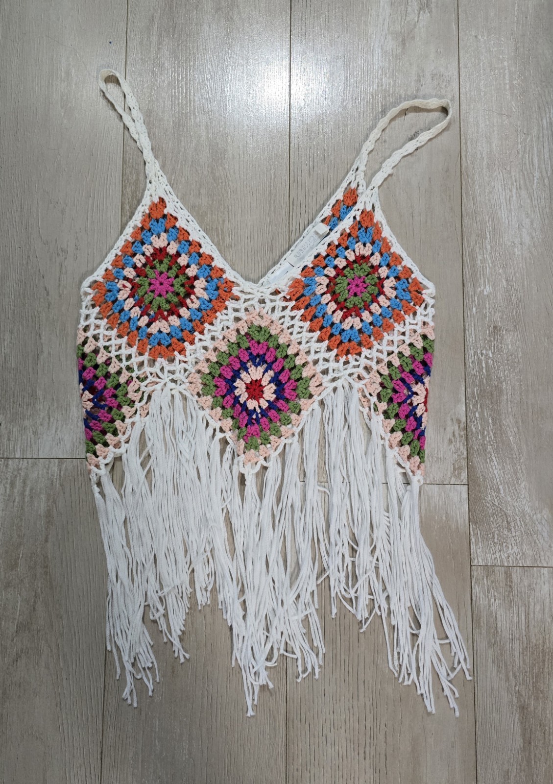 Rebellion Women’s M Multicolor Crochet Fringe V-Neck Lightweight Tank Cami