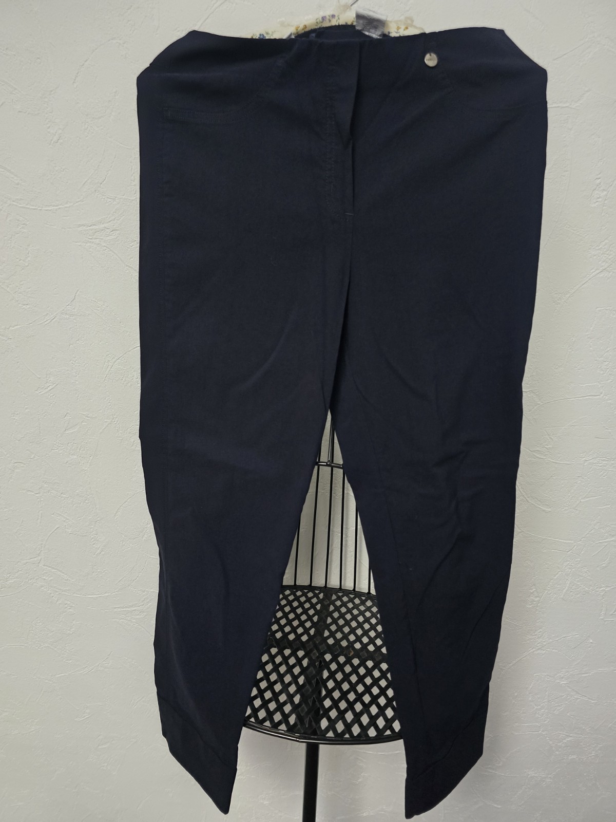 Womens Robell Bella 09 Trousers Size UK 8 10 Navy Comfort Stretch Waist 28inches