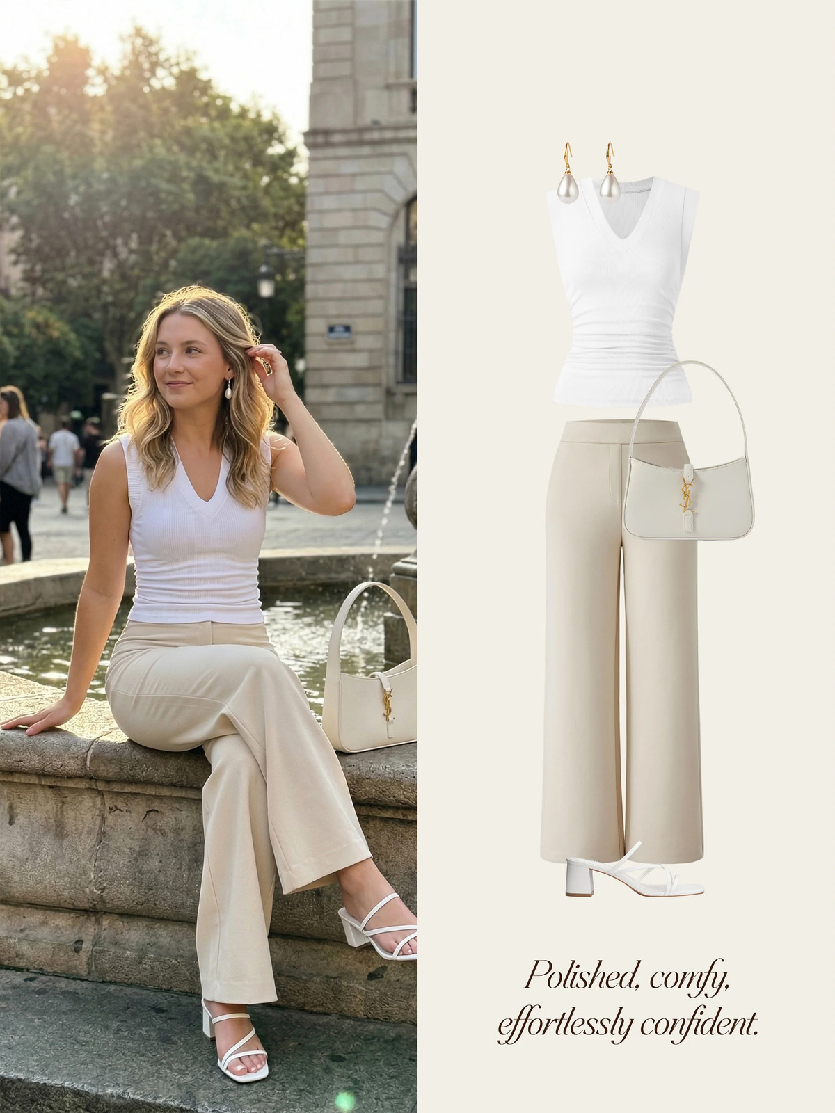 2Pcs Set V-neck Bra Top & Mid Rise Straight Pant with Pockets-OGLmove|118912