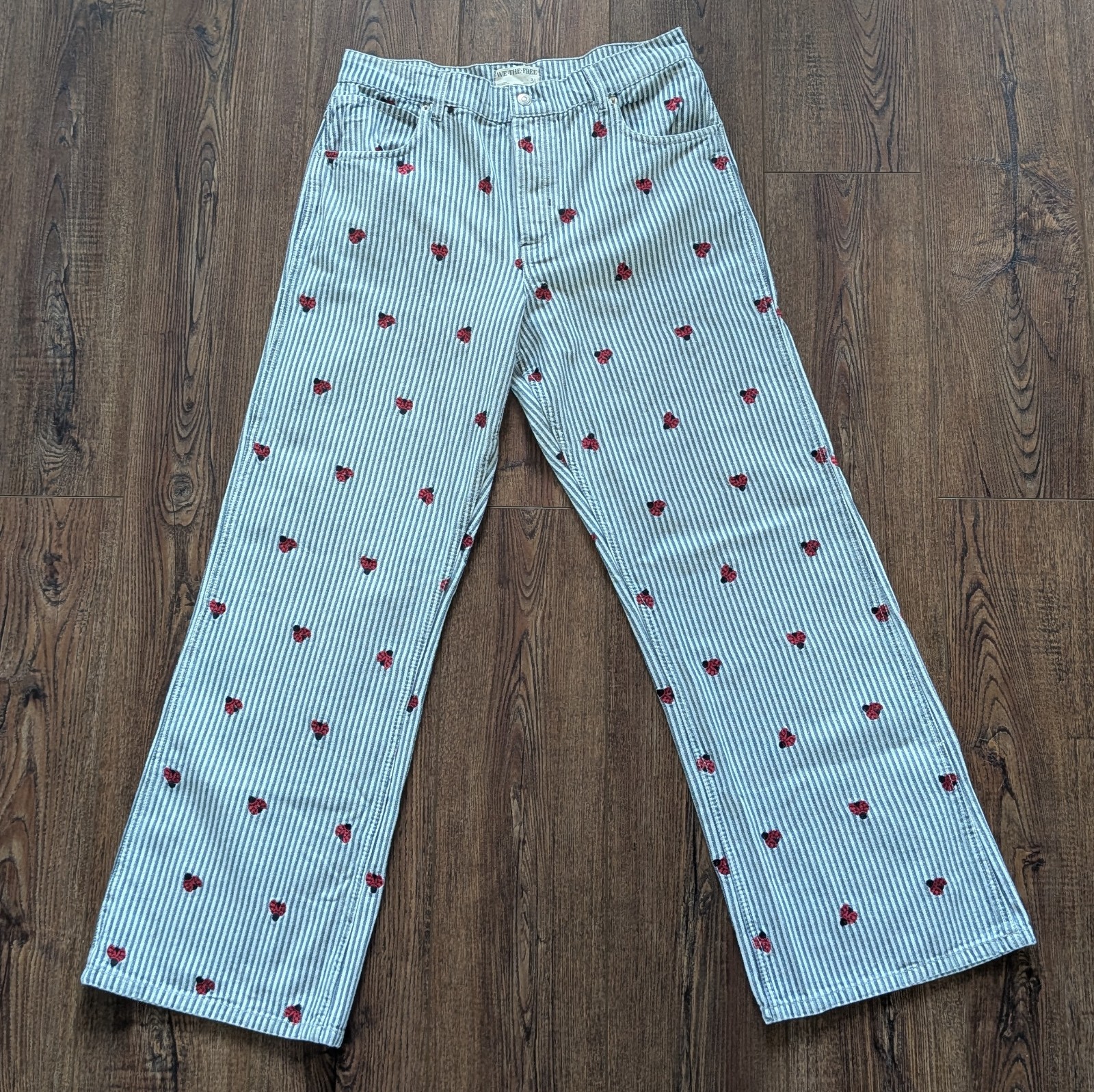 WE THE FREE Bugged Out Straight-Leg High Rise Railroad Stripe Denim Jeans 31