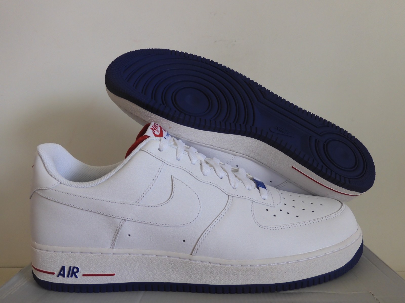 Nike Air Force 1 LE QS White-White-Blue-Red Sz 15 Rare! [456814-100]