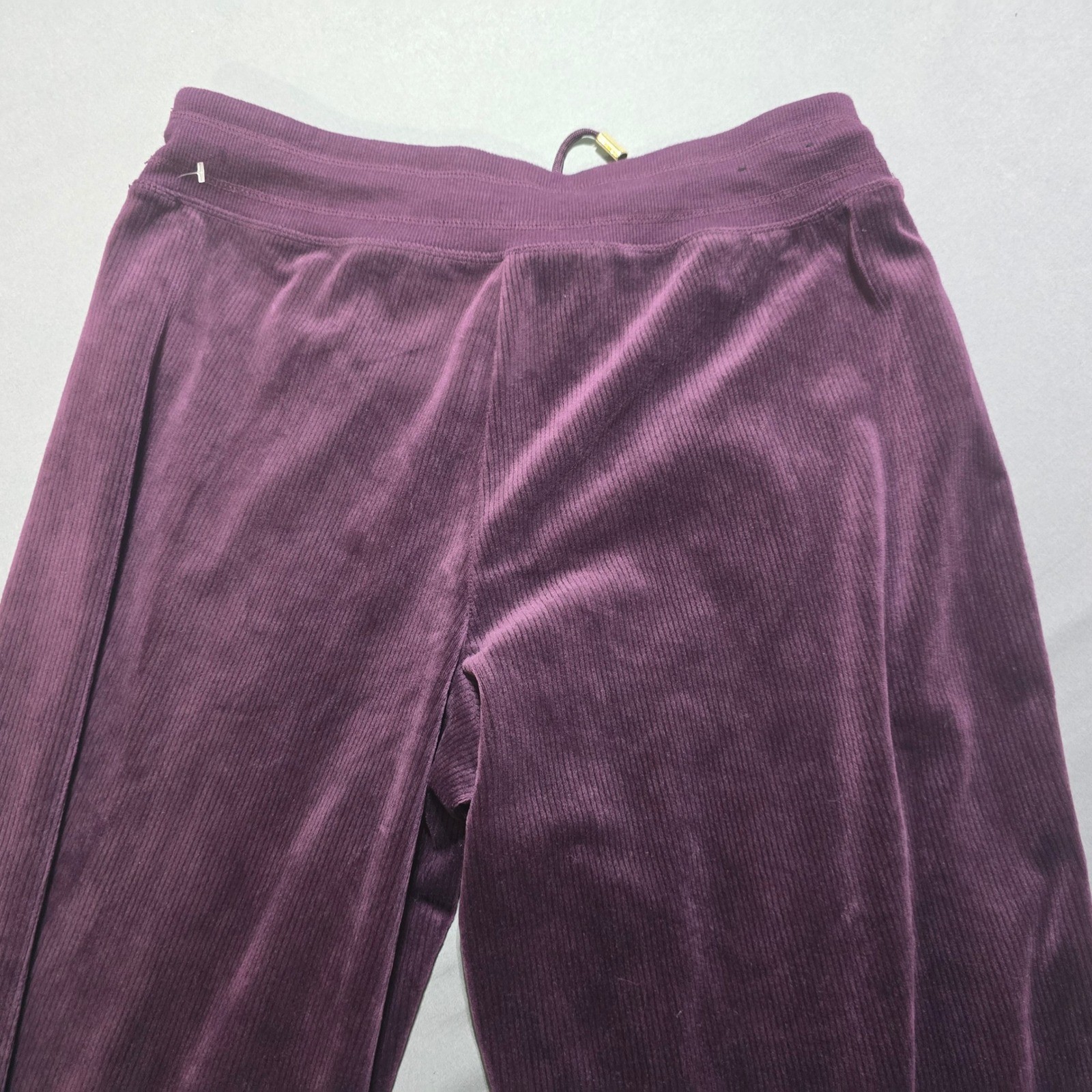 Halston Velour Lounge Pants Womens Medium Purple Ribbed Wide Leg Drawstring