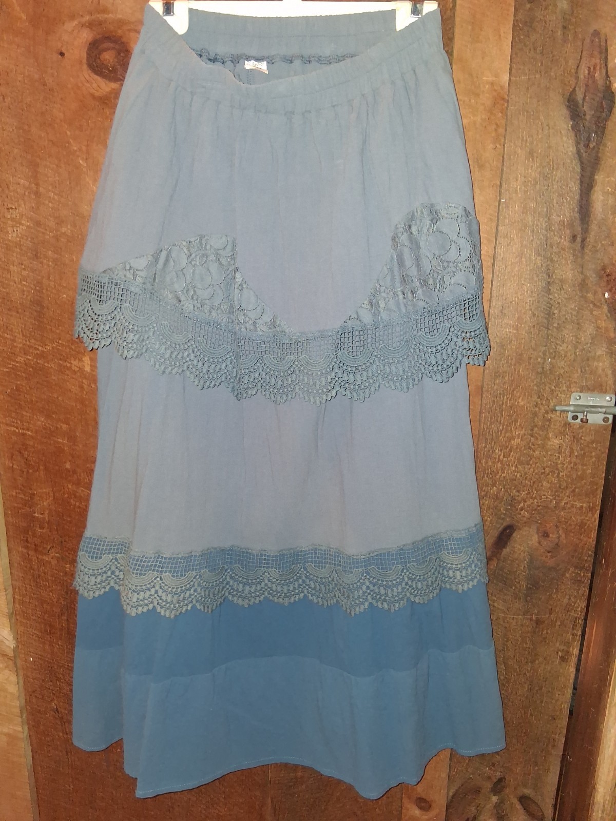 JC Fashion Women’s 3XL Blue Gray Boho Maxi Skirt Lace Crochet Tiered Elastic…