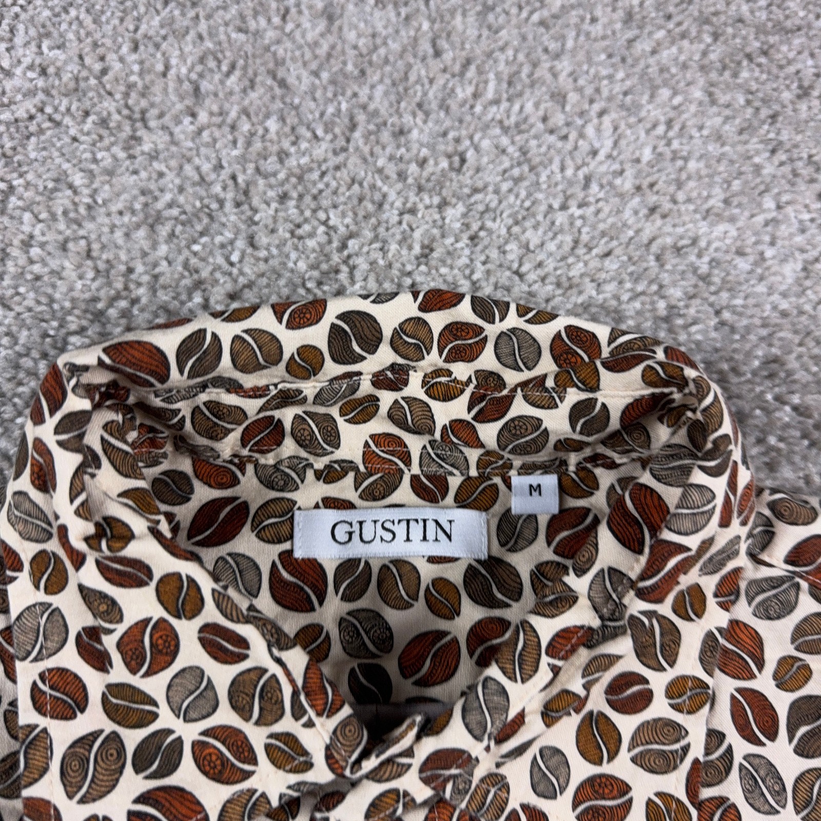 Gustin Shirt Mens Medium Brown Button Up Short Sleeve USA Made Lightweight