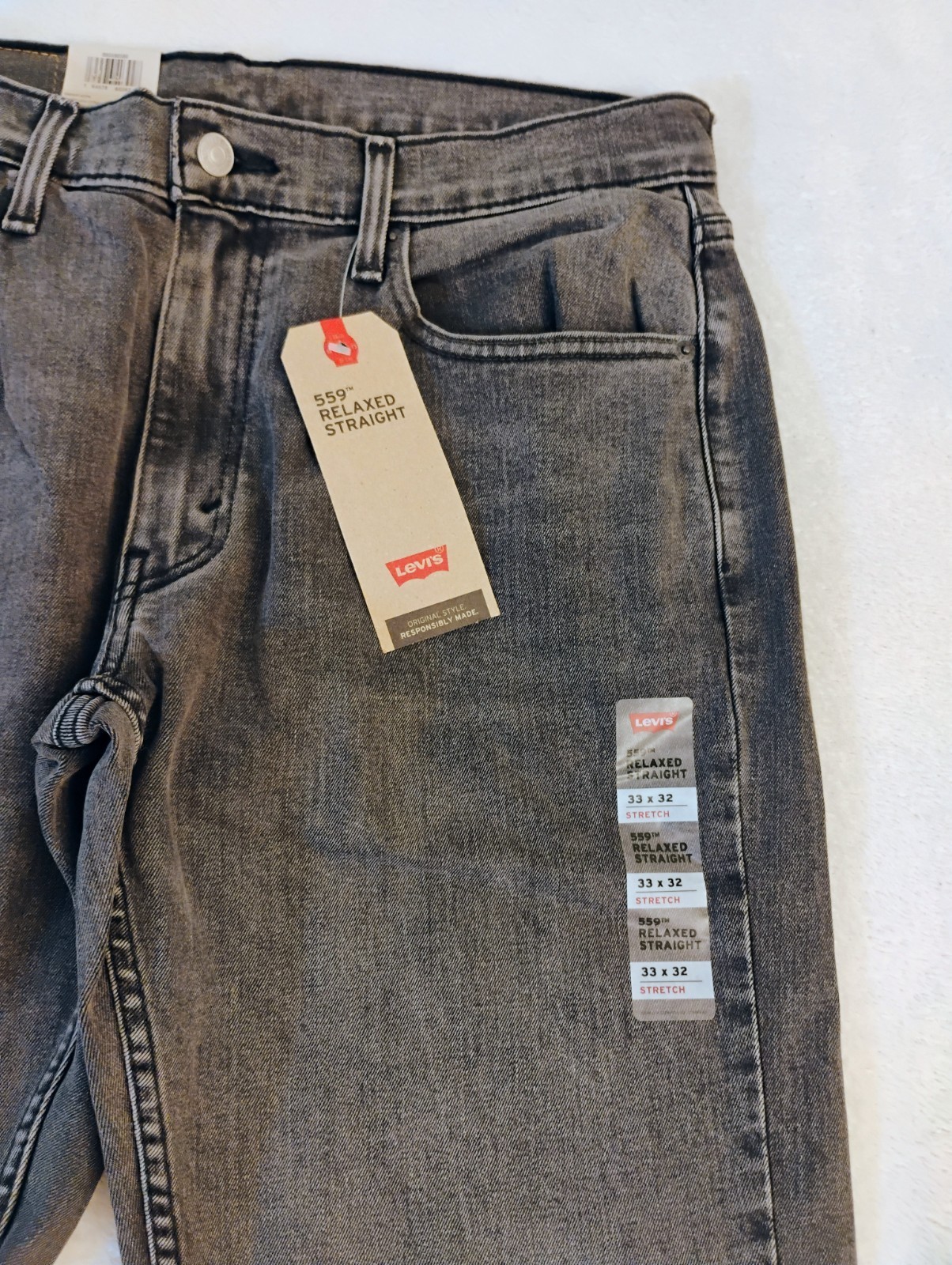New 33×32 Levi’s 559 Stretch Jeans in Grey ~ Straight Relaxed Stretch 65% cotton