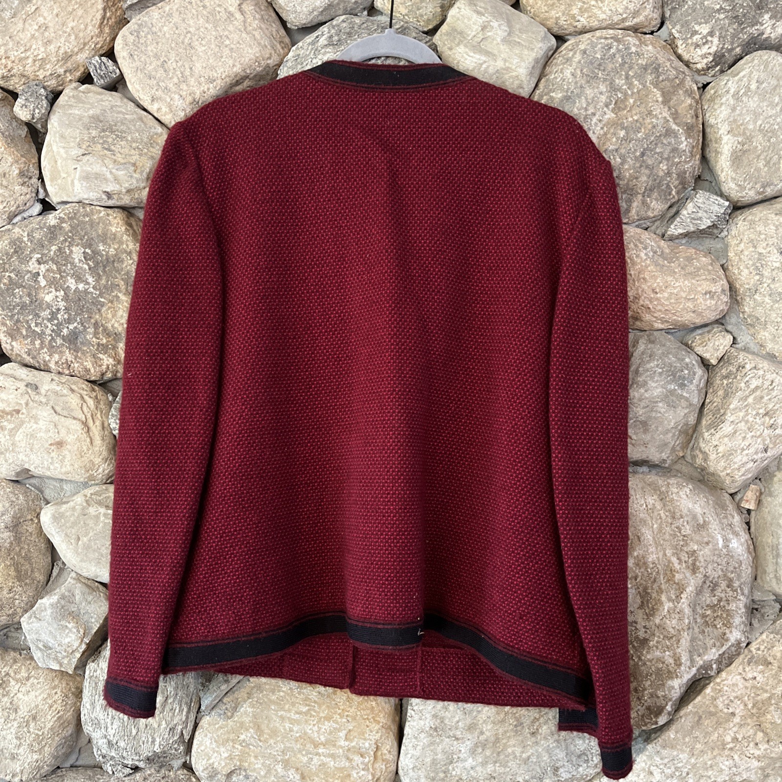 Castleberry Cranberry Red Black Knit Wool Blend Skirt Suit Set Jacket Top 3 Pcs