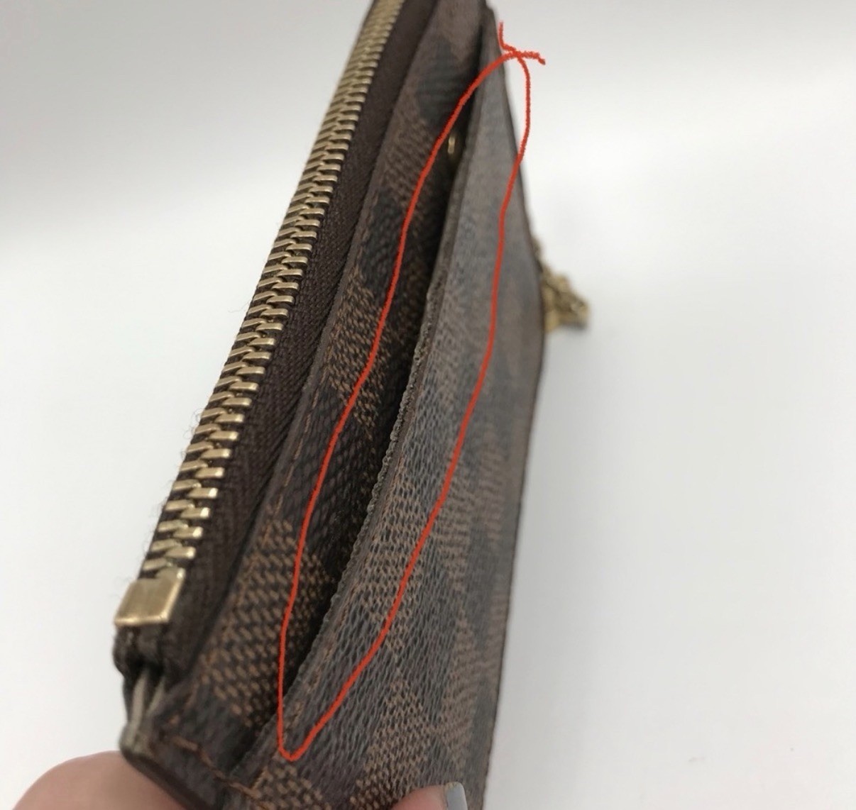 Auth Damier Ebene Cle Label Collection Label Print Coin Case