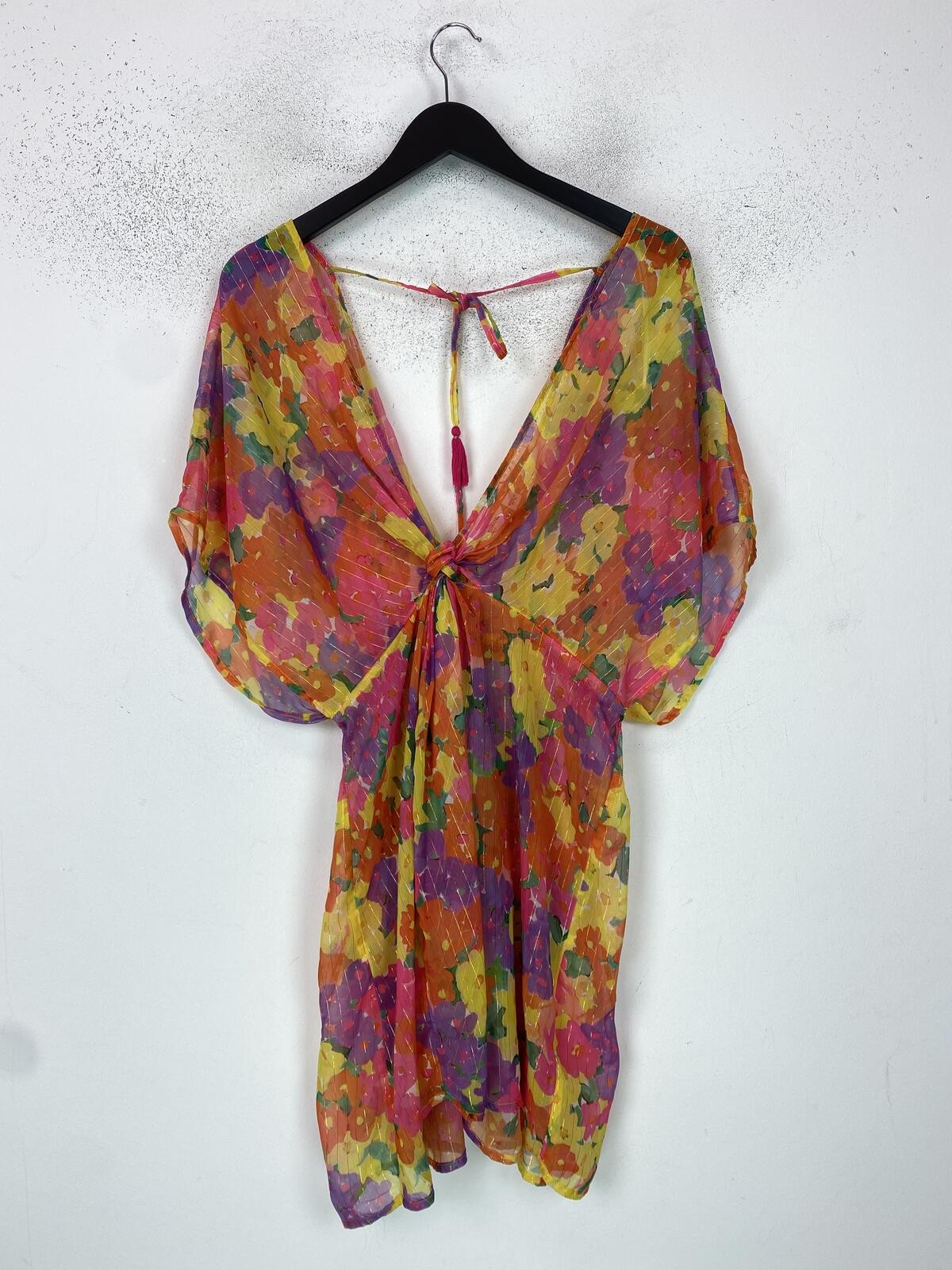 Accessorize Multicolour Floral Kaftan Beach Cover V Neck Tie Front UK 16-18