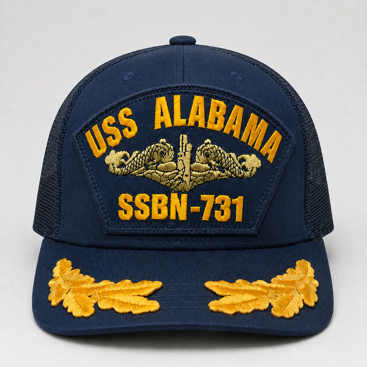 USS ALABAMA SSBN 731 Mesh Back Hat Navy Blue GOLD DOLPHINS + SCRAMBLED EGGS