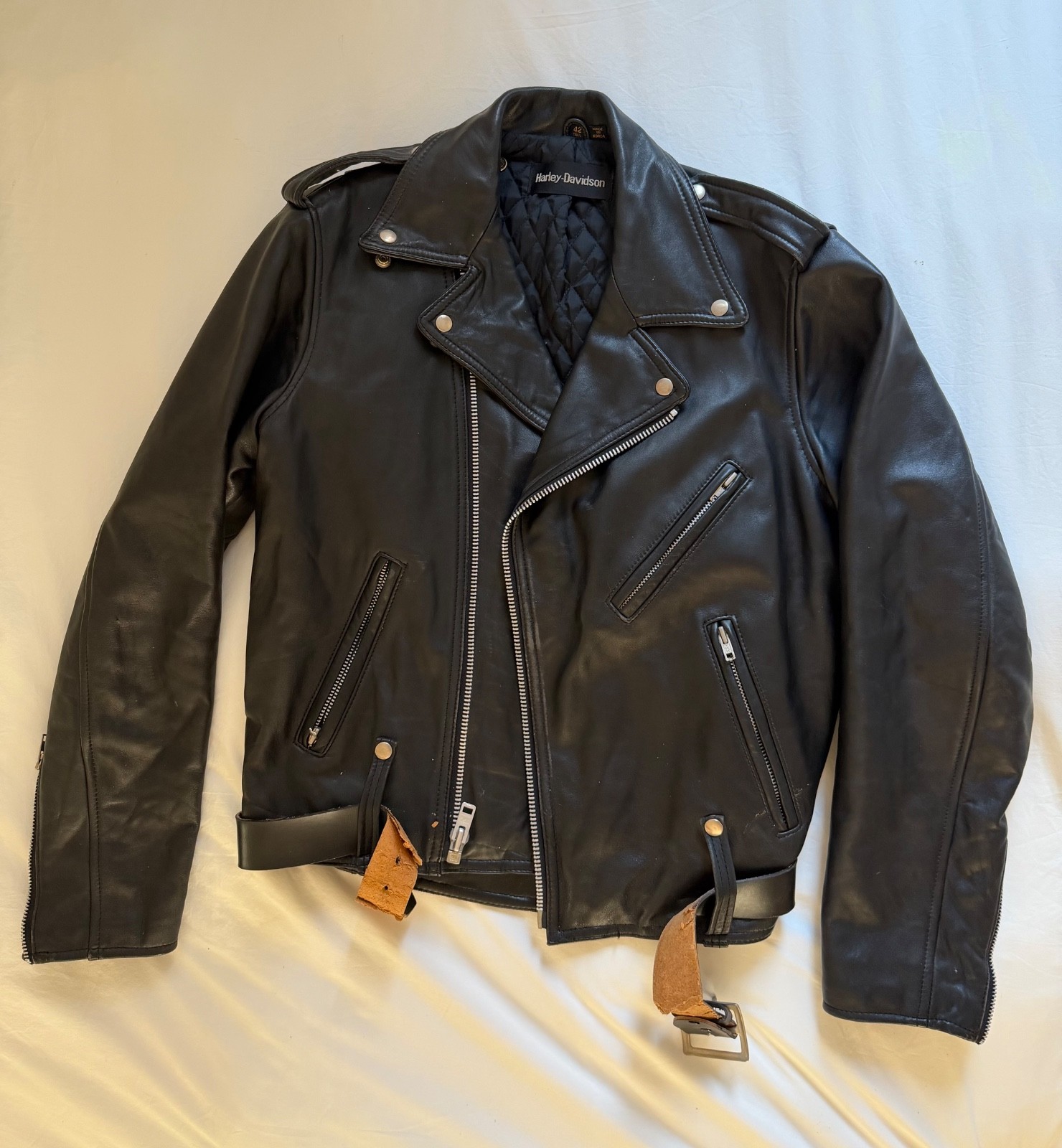 Vintage 80s Harley-Davidson Black Leather Motorcycle Biker Jacket Size 42 Tall