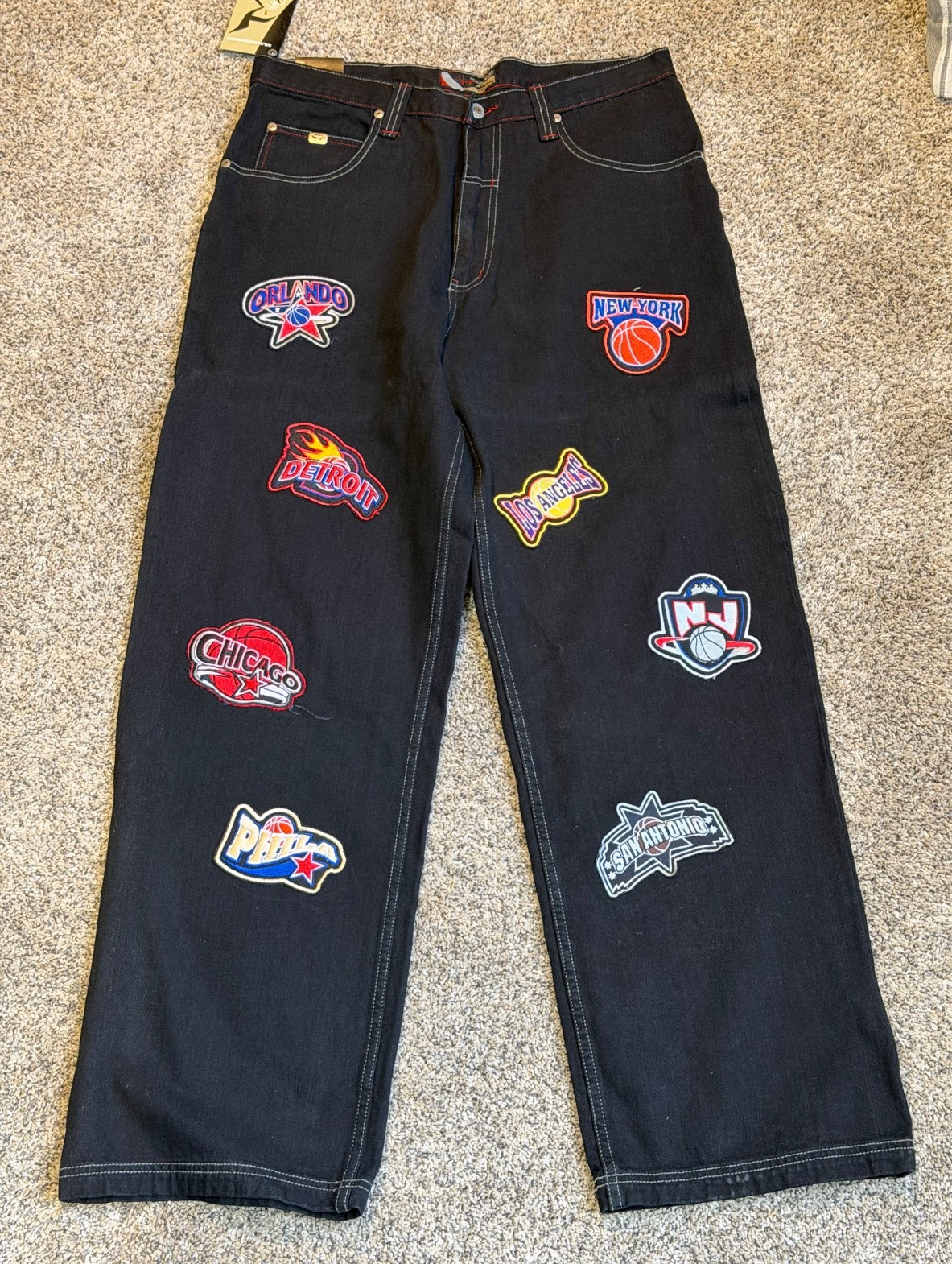 NEW Rare Vintage Muka NBA Basketball Patch Black Color Denim Jeans 38/32