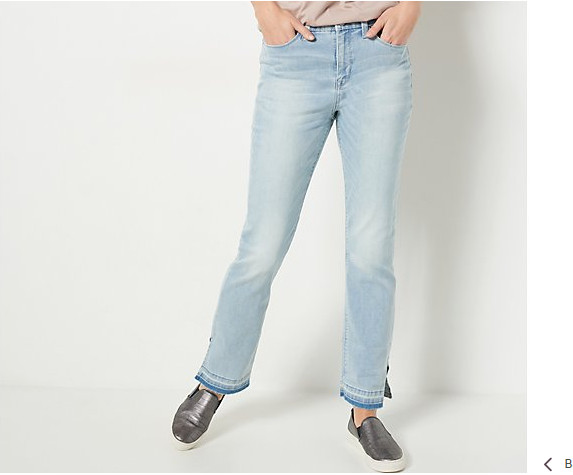 Laurie Felt Daisy Denim Straight-Leg Jeans With A Slit On Bottom Bleach Wash