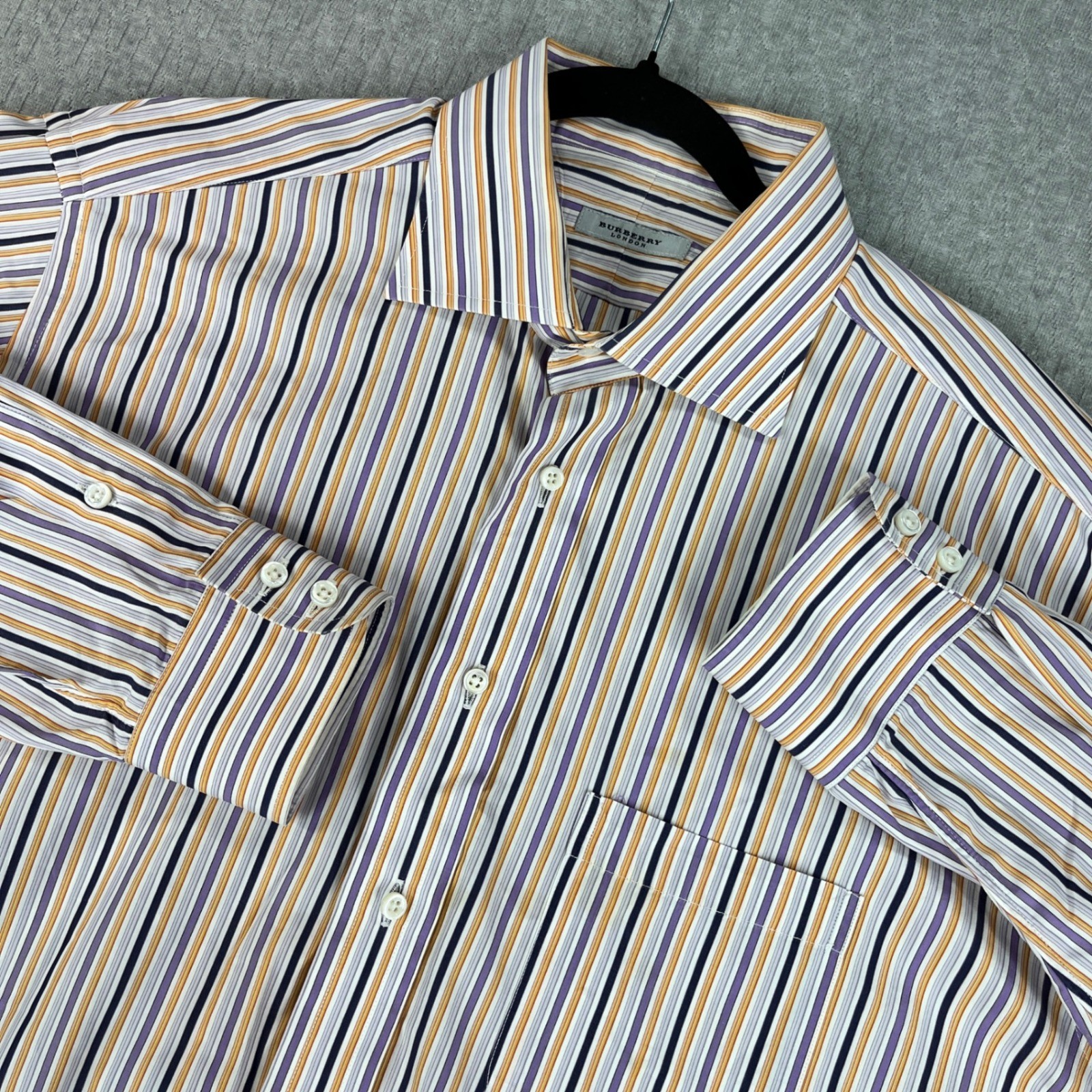Burberry London Button Up Shirt Mens 17 L Multicolor Striped Neiman Marcus USA