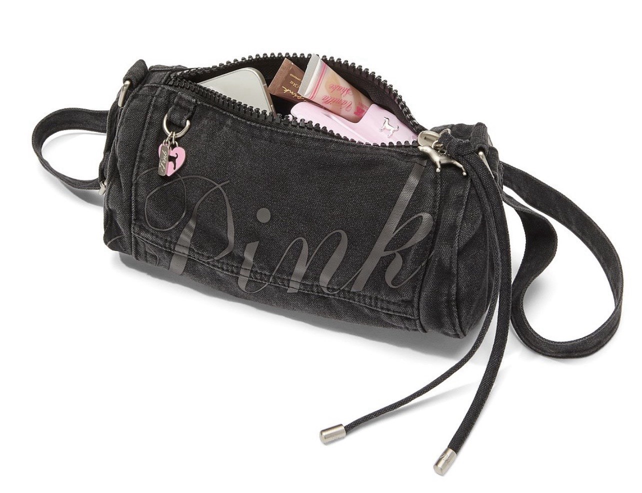 VS PINK Black Canvas Rolled Duffle Shoulder Bag SOLD OUT