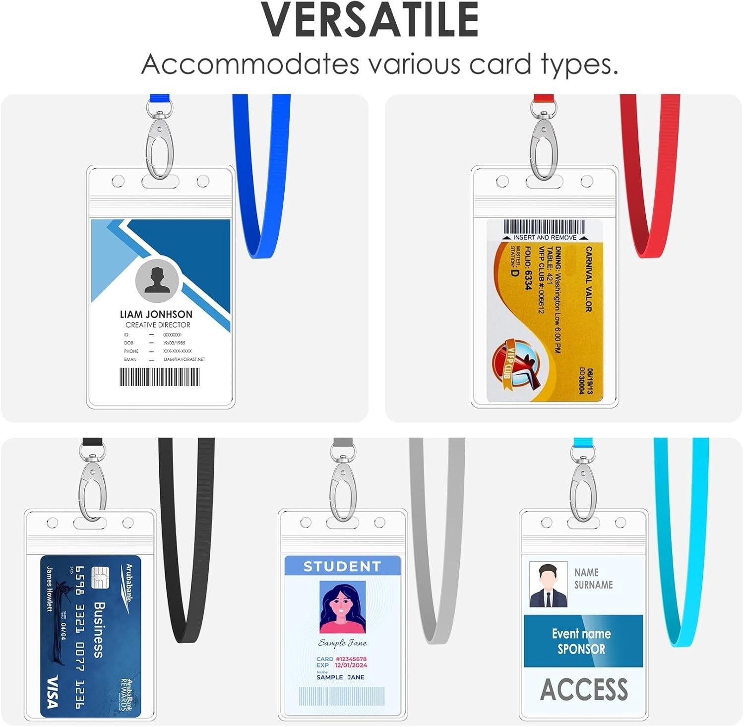 3/5/10 Vertical ID Card Name Tag Badge Holders with Lanyards, Lanyard with Wate
