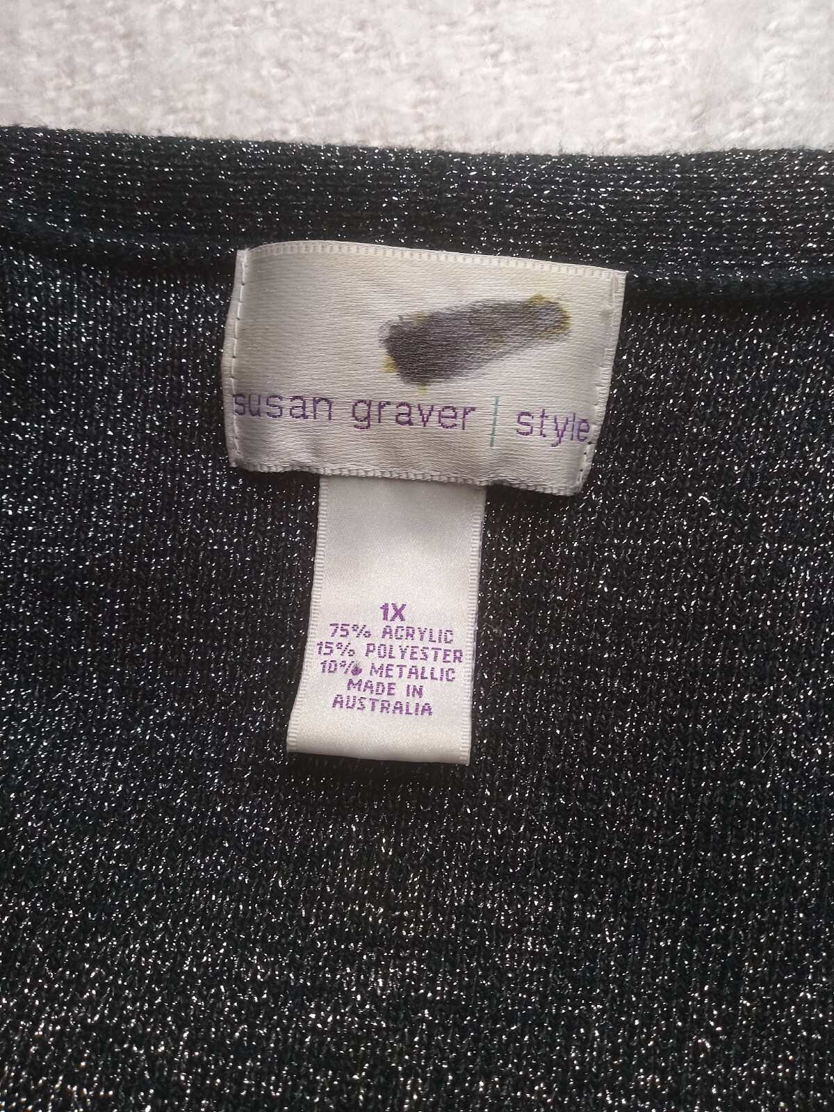 Susan Graver Womens Cardigan “Style” Sweater 1X Black Silver Casual Elegance