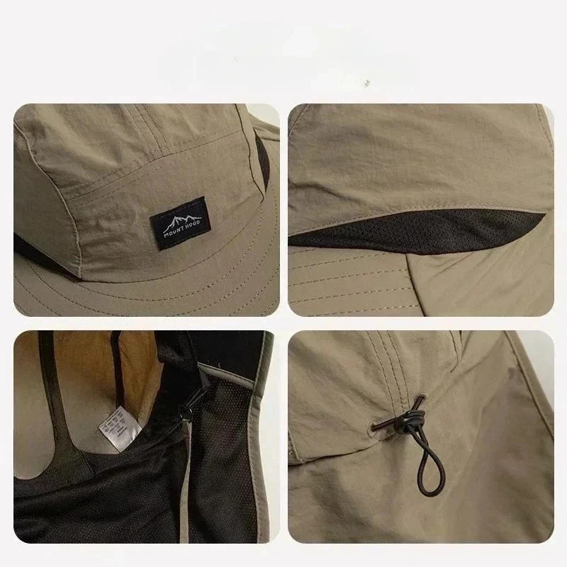 Unisex UV Protection Fishing Hat Quick Dry Wide Brim Sun Hat w/ Neck Flap