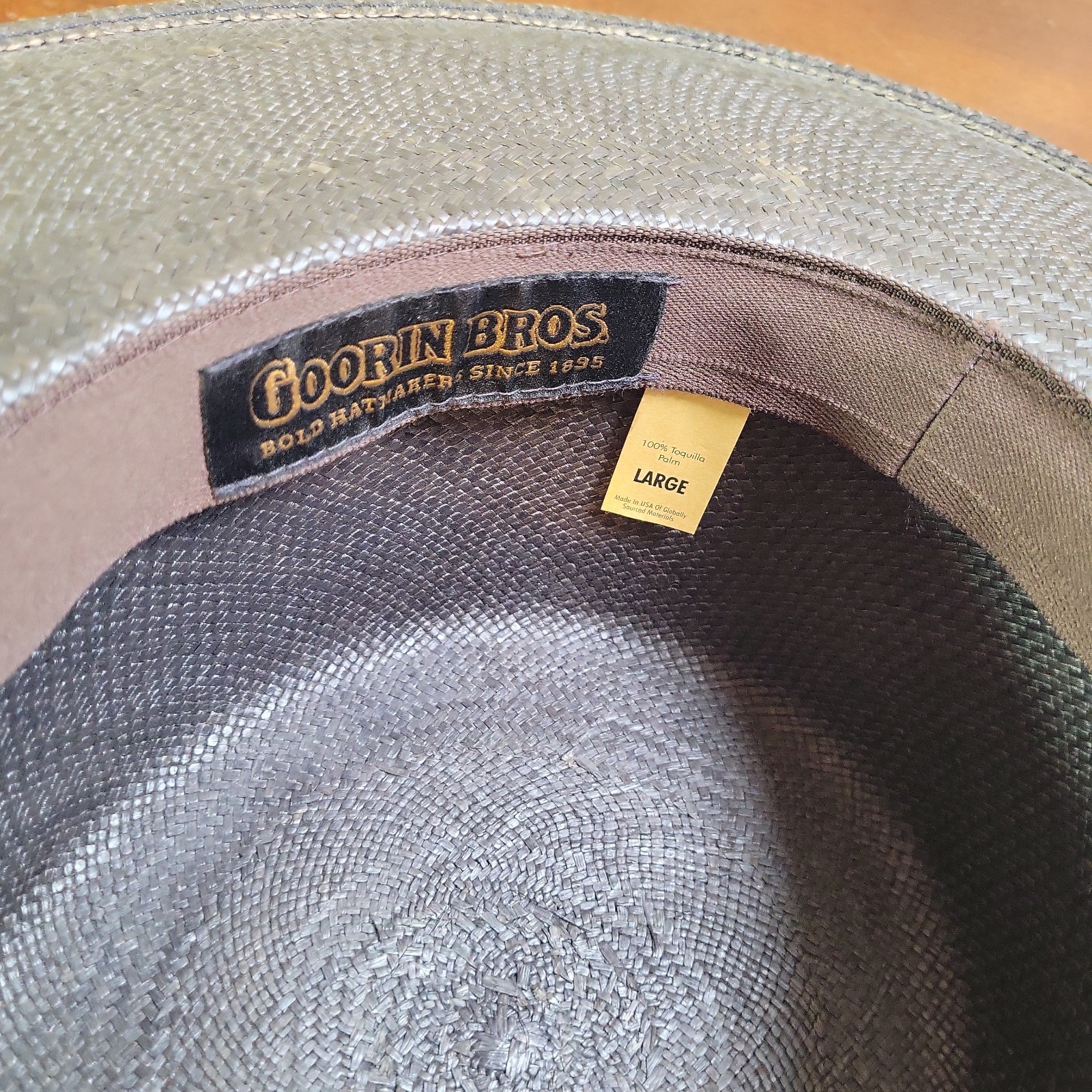 Goorin Bros Charcoal Flat Brim Panama Fedora Hat Toquilla Straw Boater 23″ 7 3/8