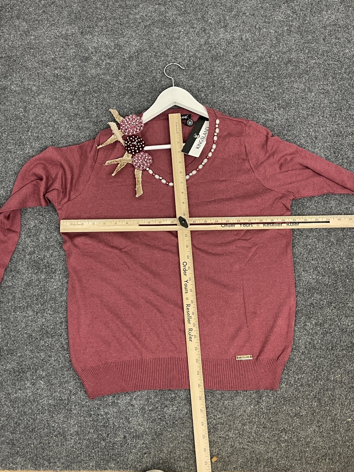 Kingsland Sweater Womens Large Red Beaded Pullover Sweatshirt Long Sleeve n131