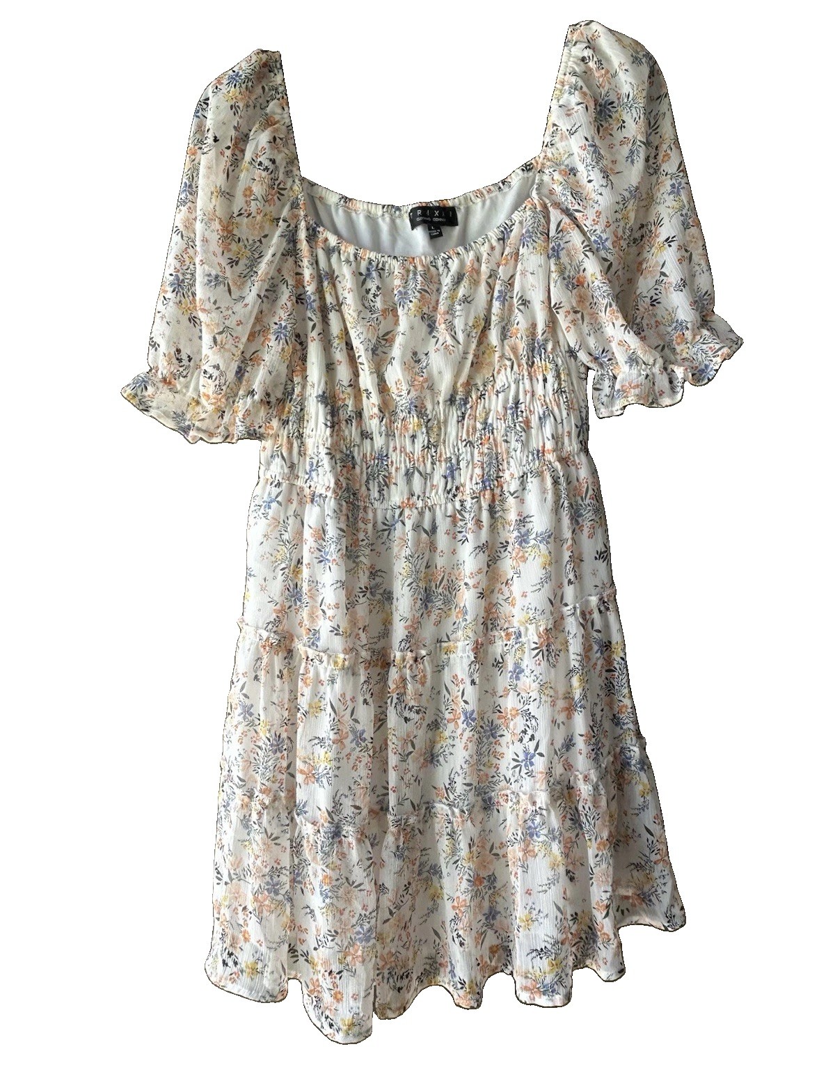 Essential cottagecore milkmaid smocked dress w/puffed sleeve & empire waist L