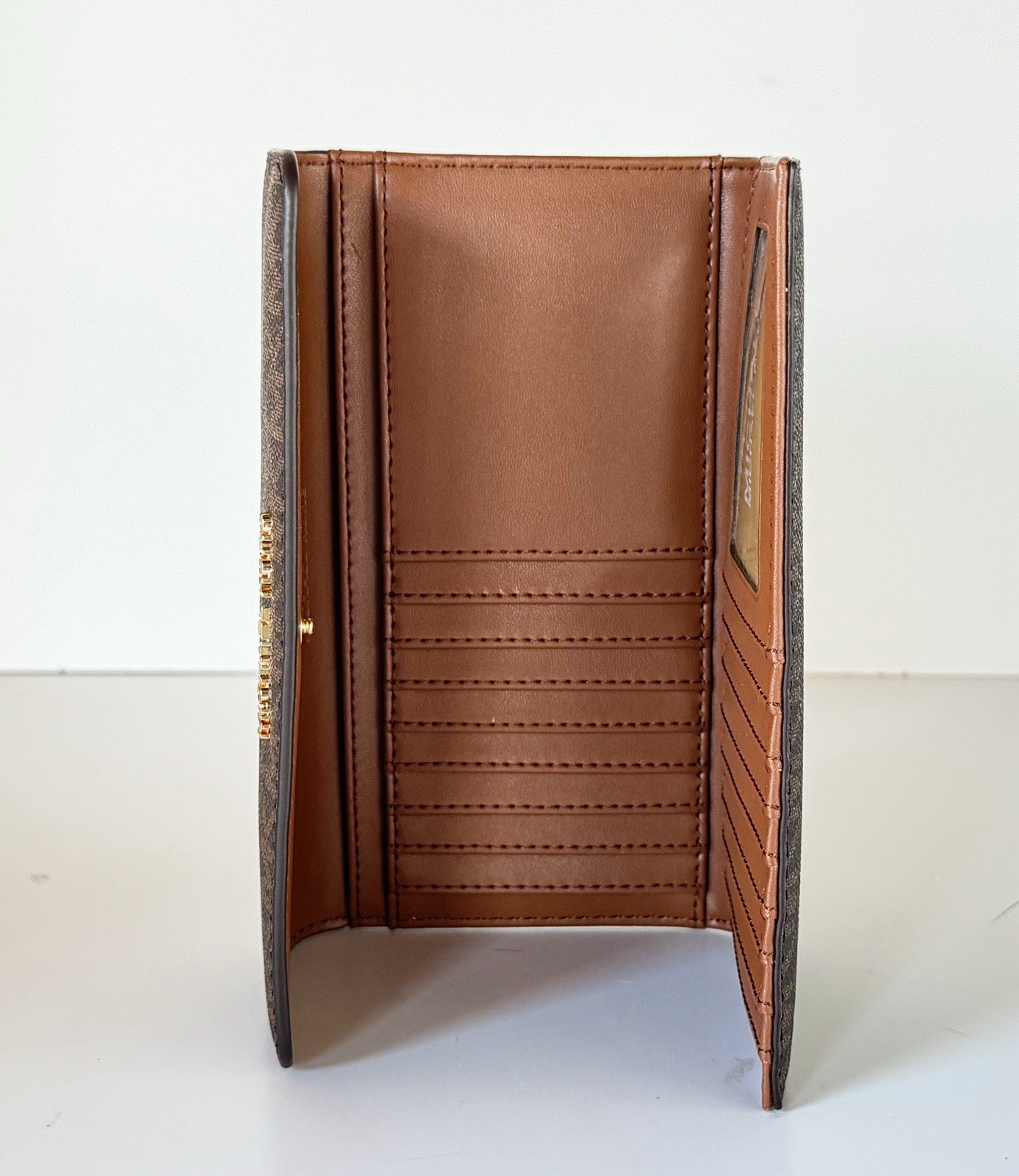MICHAEL KORS JET SET TRAVEL LARGE TRIFOLD PVC LEATHER WALLET MK BROWN
