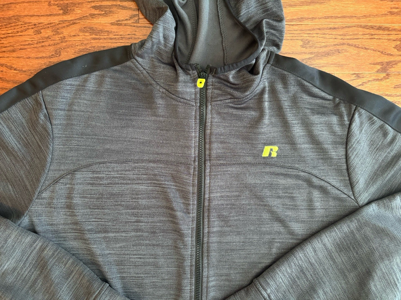Russell Dri-power 360 full Zip Hoodie Men’s XL Gray Bungee Cord Hood Long Sleeve