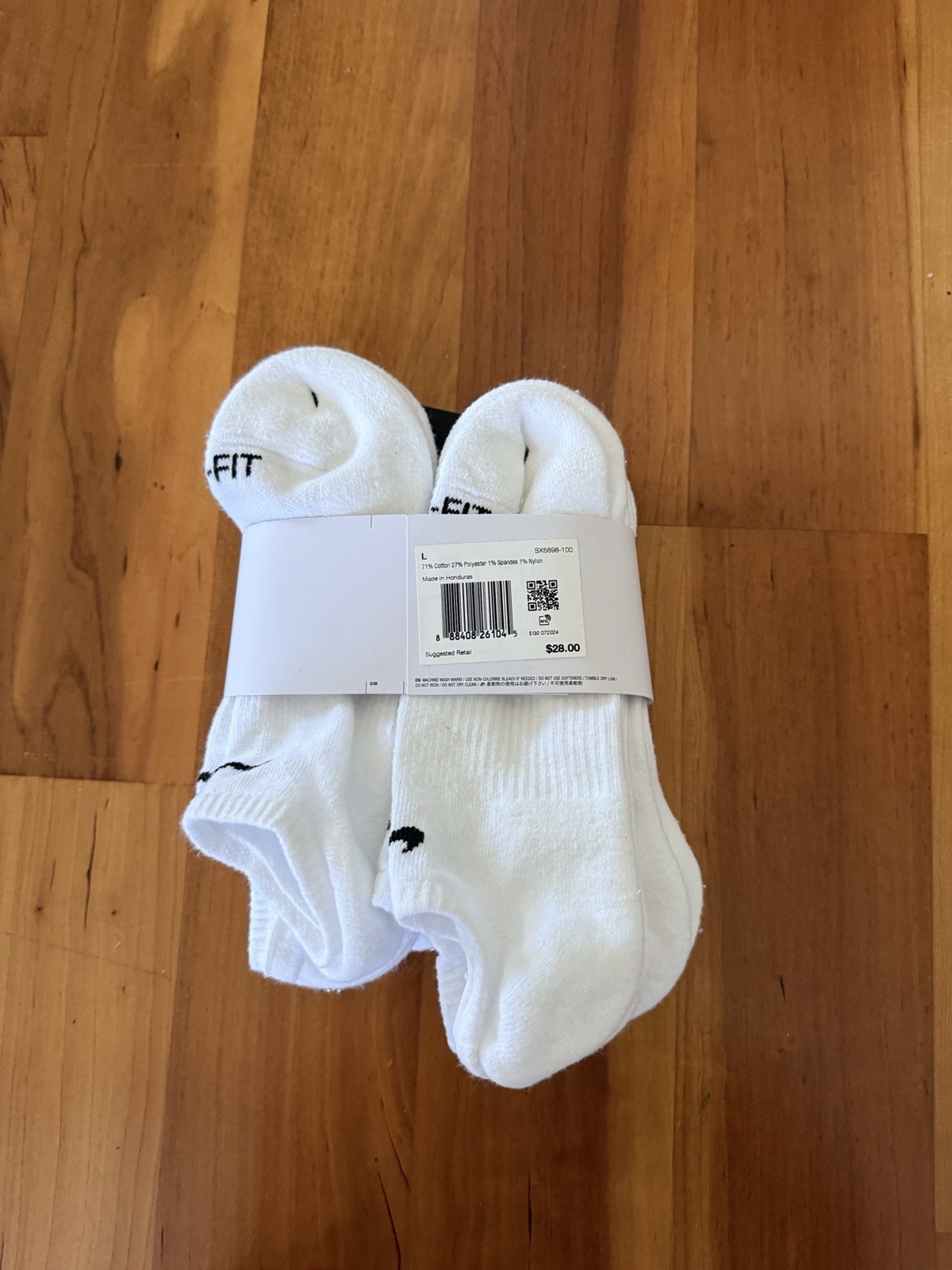 Nike Everyday Plus Cushioned No-Show Socks 6-Pair White/Black Size L SX6898-100