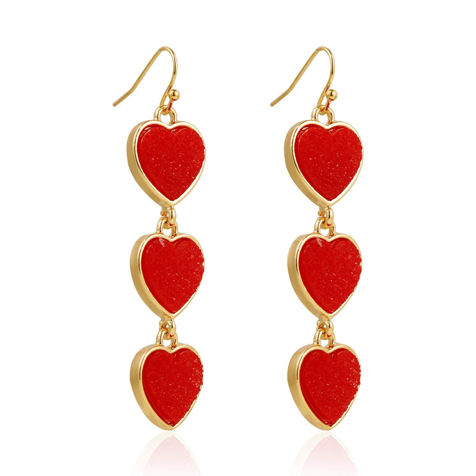 4Pairs Love Heart Shiny Crystal Beads Drop Dangle Earrings for Peach,Red
