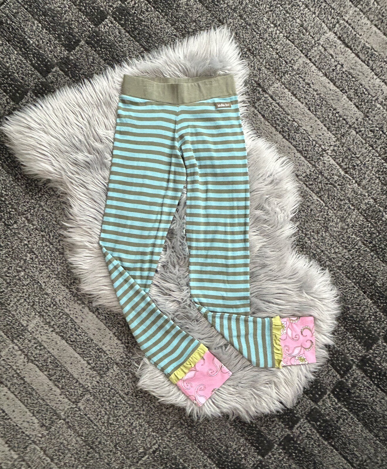 Matilda Jane Sz 14 Truest Compass Ribbed Leggings Pants Blue Stripe Pink Floral