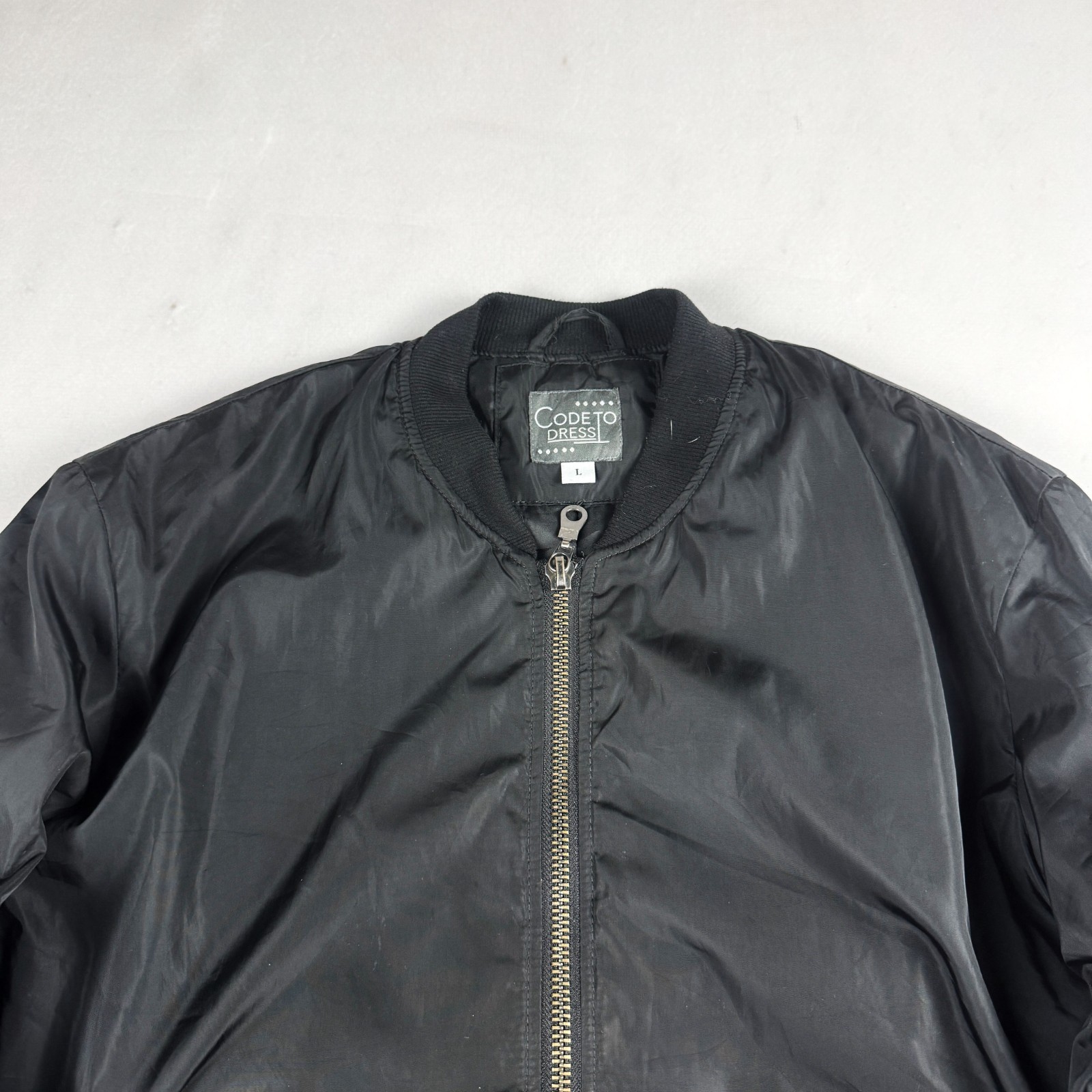 Mens Vintage Black MA-1 Bomber Flight Jacket Nylon Military Utility Zip Y2K