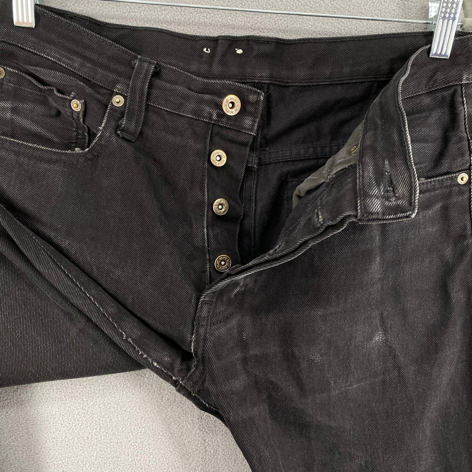 Route Blue Thailand Rare Selvedge Jeans Mens 33 Black Button Fly Straight Leg