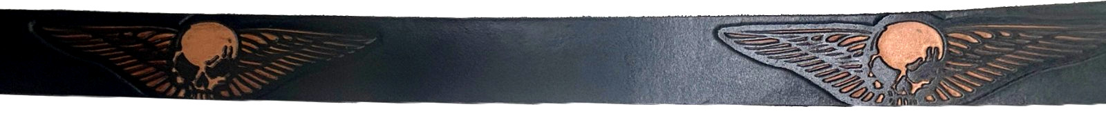 SKULL WINGS EMBOSSED MOTORCYCLE COWHIDE BLACK LEATHER BELT SIZE 26-48 USA MADE