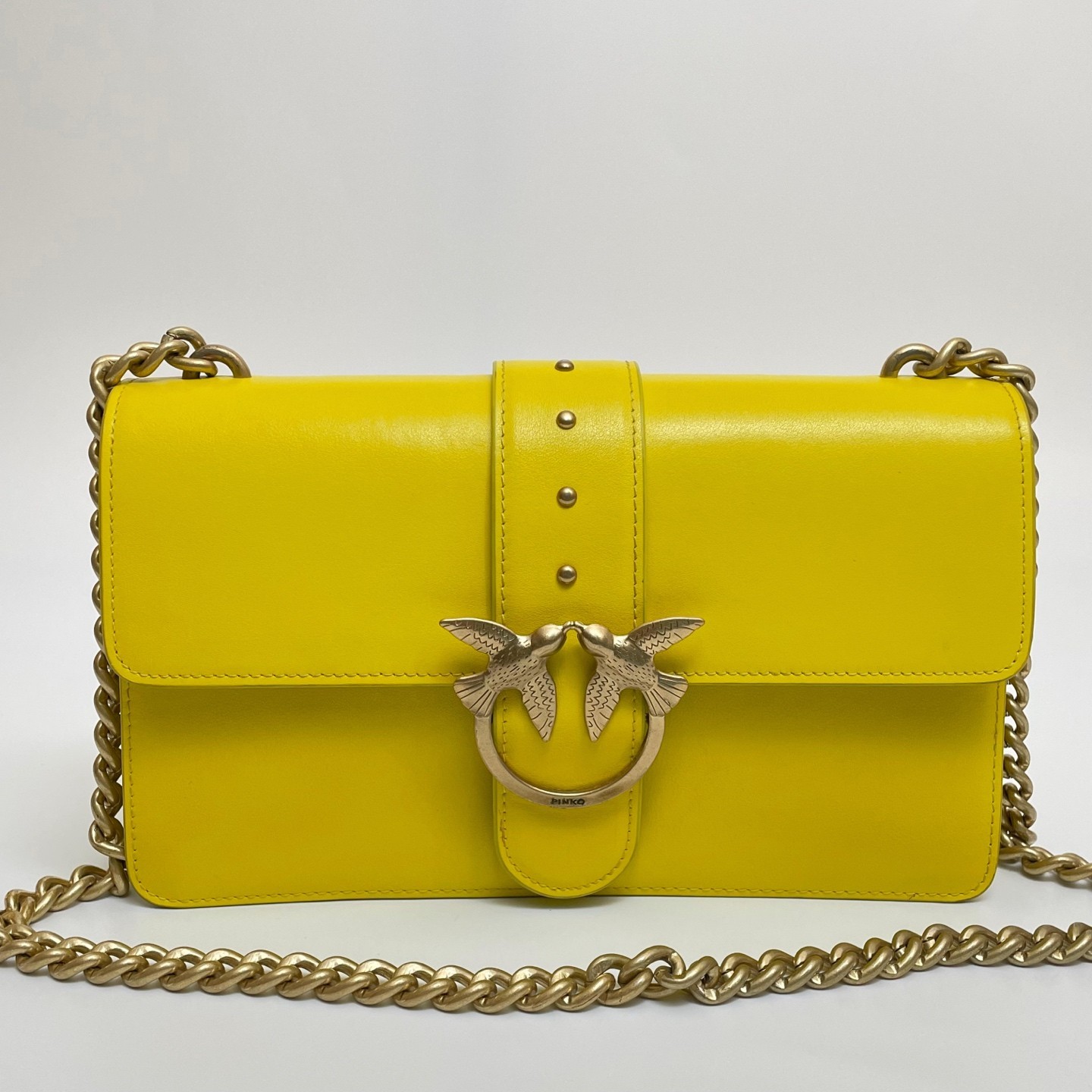PINKO Love Simply Yellow Leather Shoulder Chain Bag