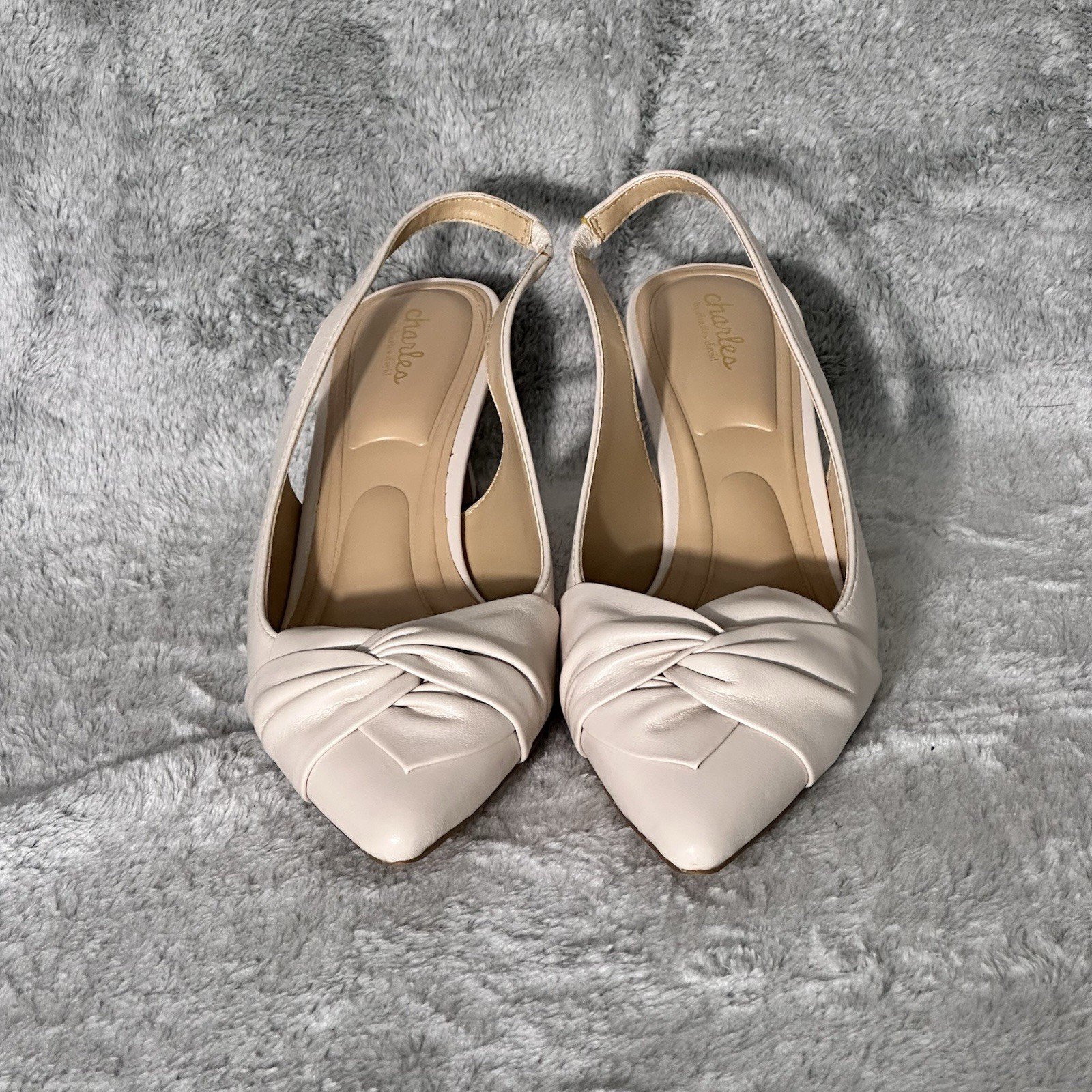 Charles by Charles David 8.5M Avril Twist Slingback Pumps Ecru Cream Pointed Toe