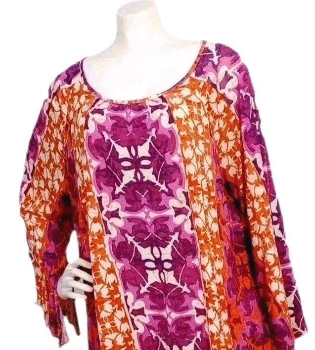 Chico’s Top 3 XL Purple Orange Abstract Print Lightweight Artsy Knit Plus Tunic