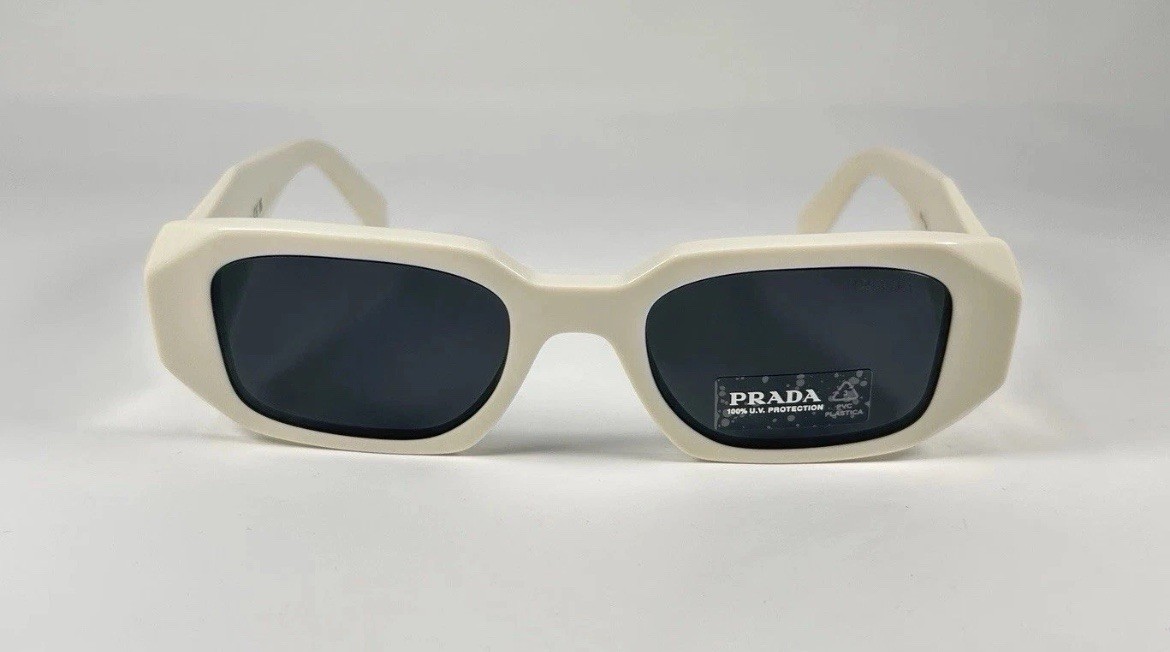 Authentic PRADA SPR 17W 49[]20 142-5S0 Talc Dark Gray Sunglasses