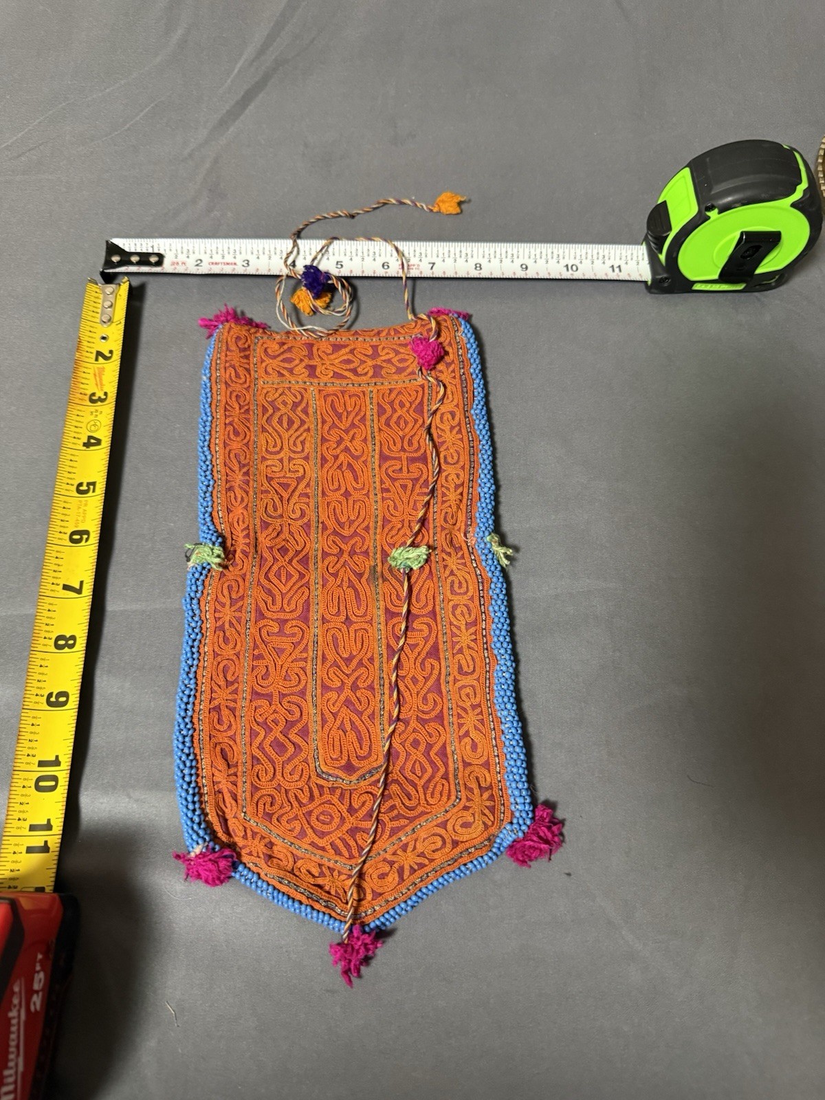 Vintage Afghan Kuchi Tribal Embroidered Beaded Textile Pouch Folk Art