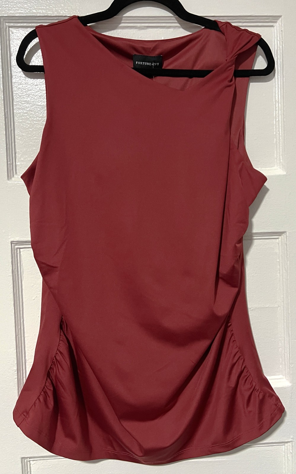 Fortune+Ivy Womens Red Twist Strap Ruched Stretch Knit Top Size XL NWT