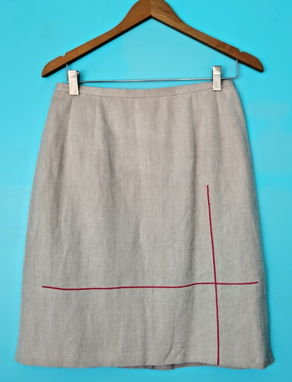 Tan Linen Summer Skirt with PINK Embroidery HARVE’ BENARD NWT Size: 10