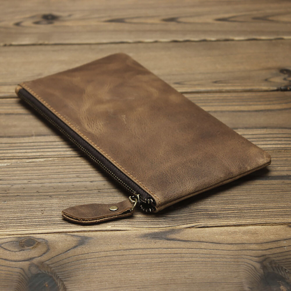 Leather Cash Long Wallet Envelope Zipper Pouch – Money Holder for Men & Women^