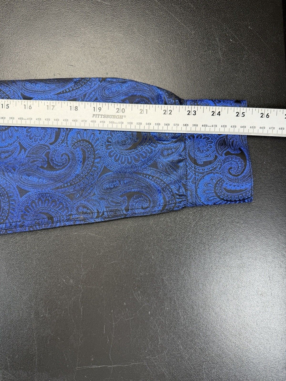 Mens Barry Wang Size Medium Blue Long Sleeve Shirt Paisley Design Dress Shirt