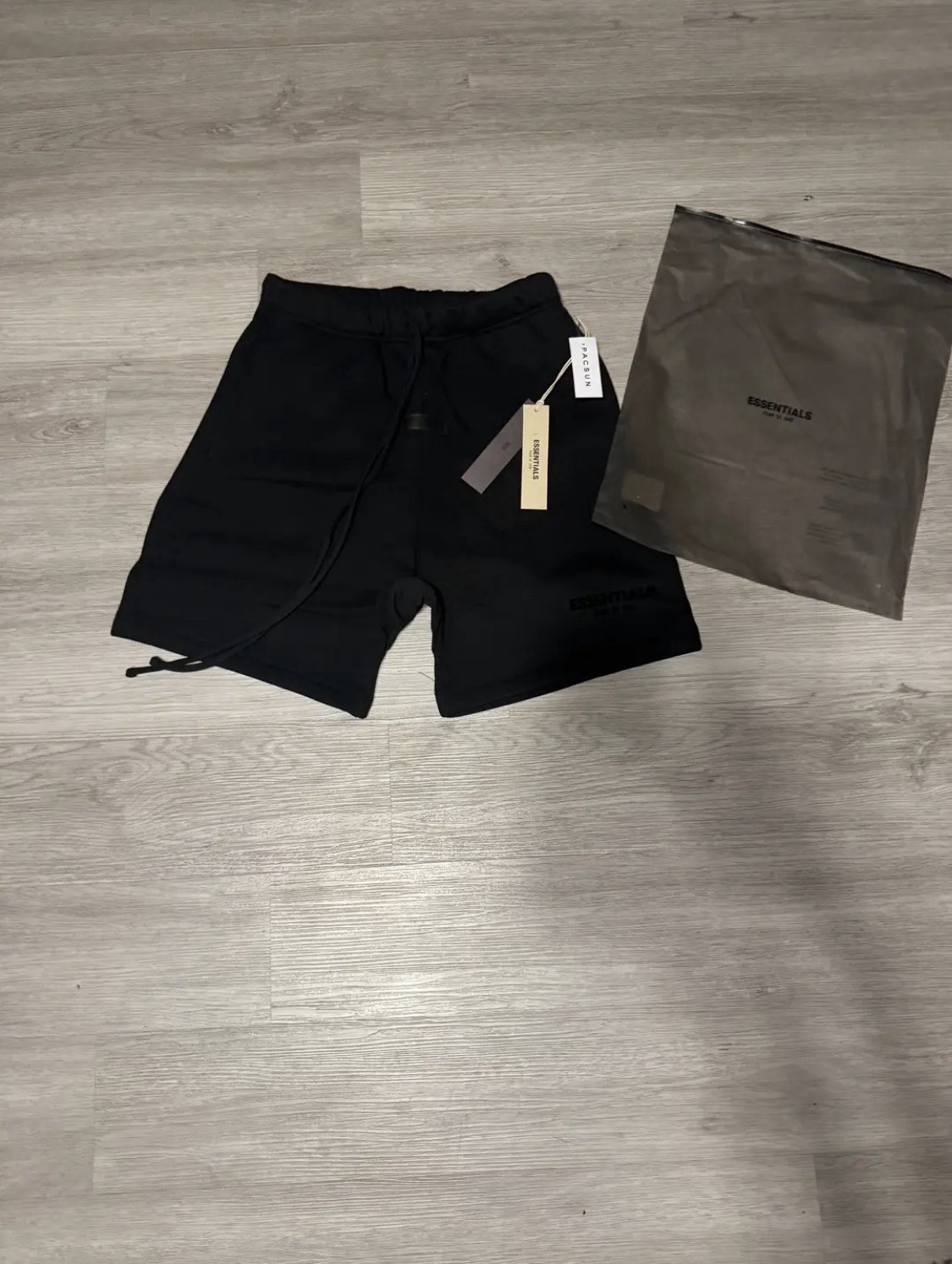 Essentials Men’s Black Cotton Fleece Sweat Shorts Drawstring Pockets Logo